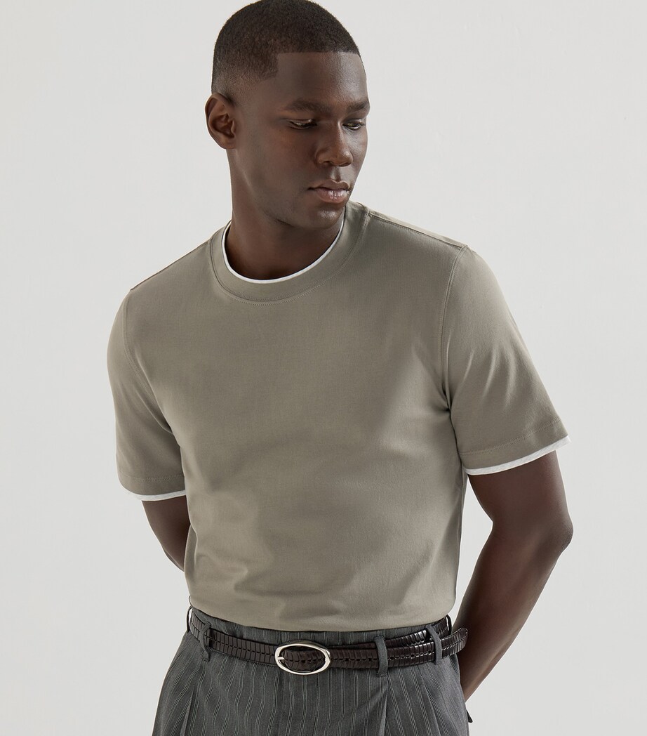 Brunello Cucinelli Mens Cotton Faux-Layered T-Shirt Image 3