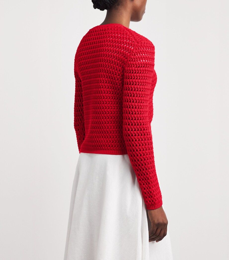 Polo Ralph Lauren Womens Cotton Crocheted Cardigan Petal Rose Image 5