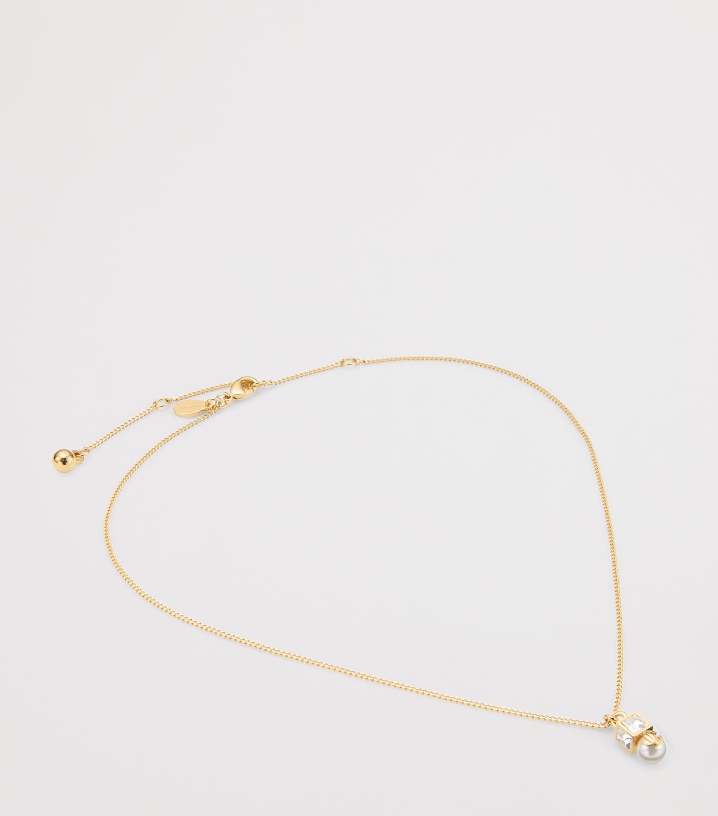Jimmy Choo Faux Pearl Cube Logo Pendant Necklace Gold/white/crystal Image 2