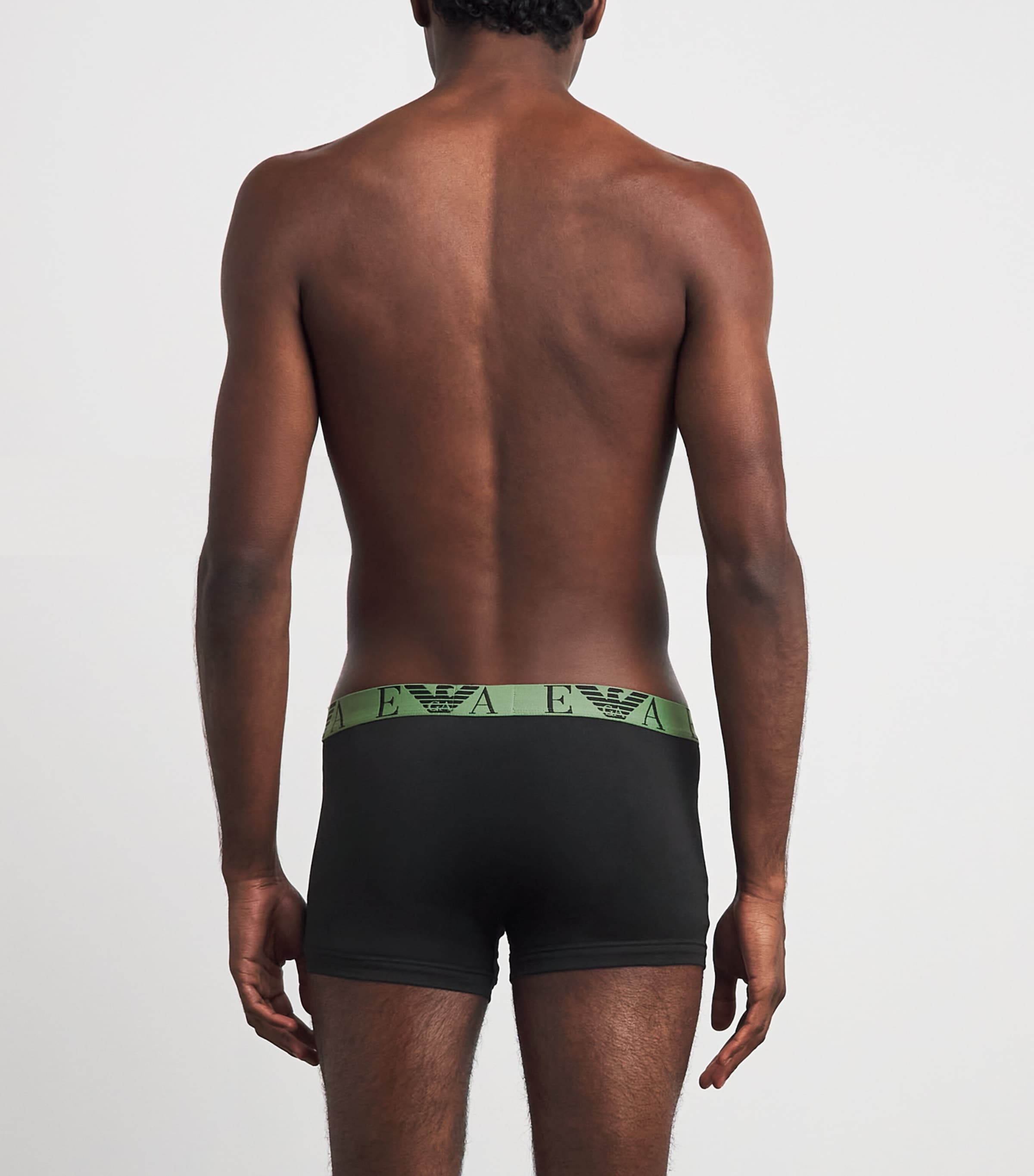 Emporio Armani Mens Stretch-Cotton Eagle Monogram Trunks (Pack of 3) Green/blk Image 3