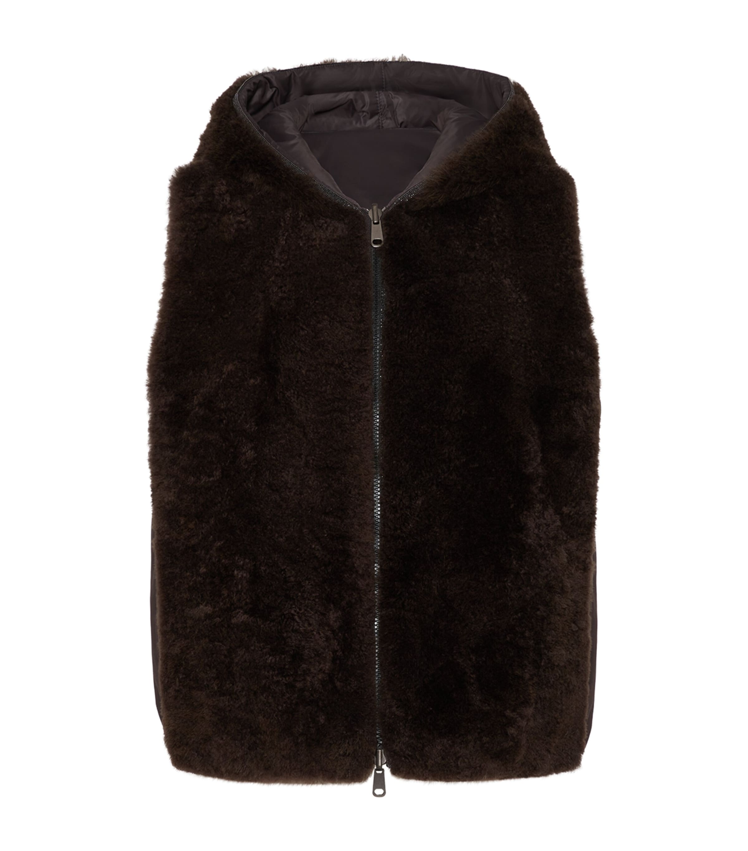 Brunello Cucinelli Cashmere Hooded Vest In Brown