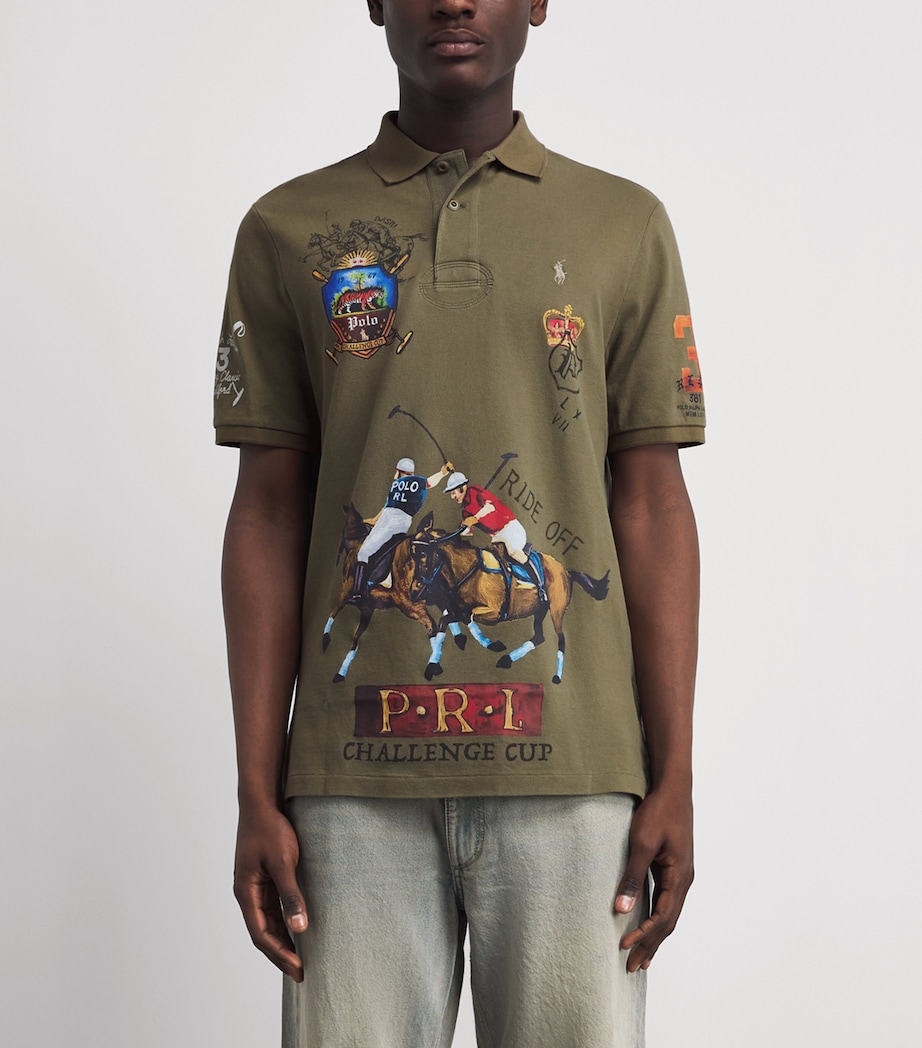 Polo Ralph Lauren Mens Cotton Equestrian Print Polo Shirt Basic Olive Image 4