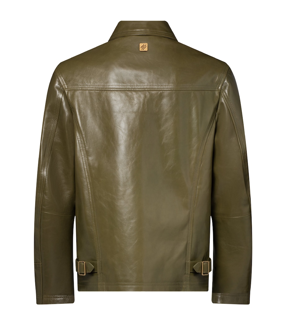 LOUIS VUITTON Mens Logo Boxy Leather Jacket Deep Lichen Green Image 4