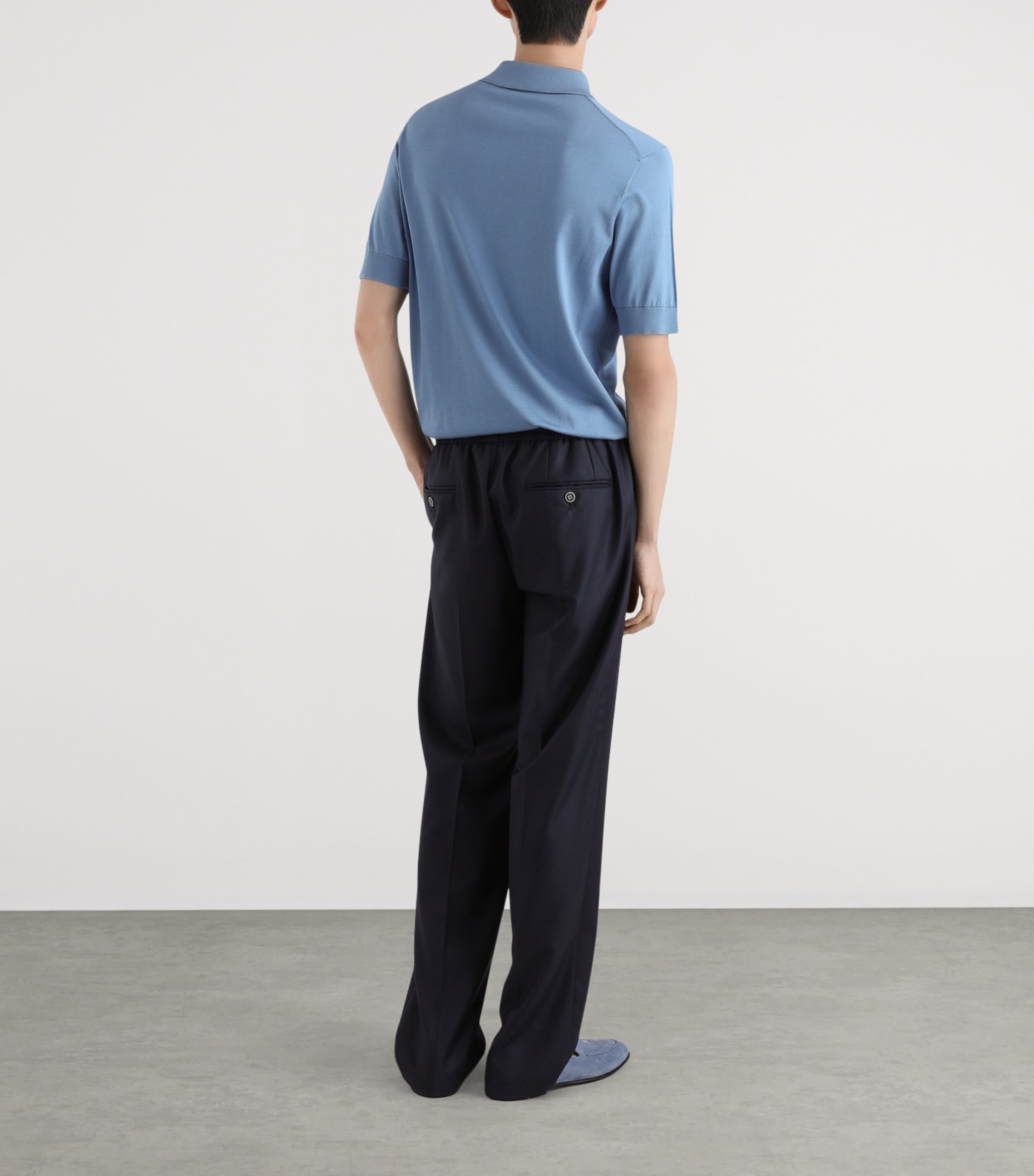 Dolce&Gabbana Mens Silk Polo Shirt Sky Blue Image 3
