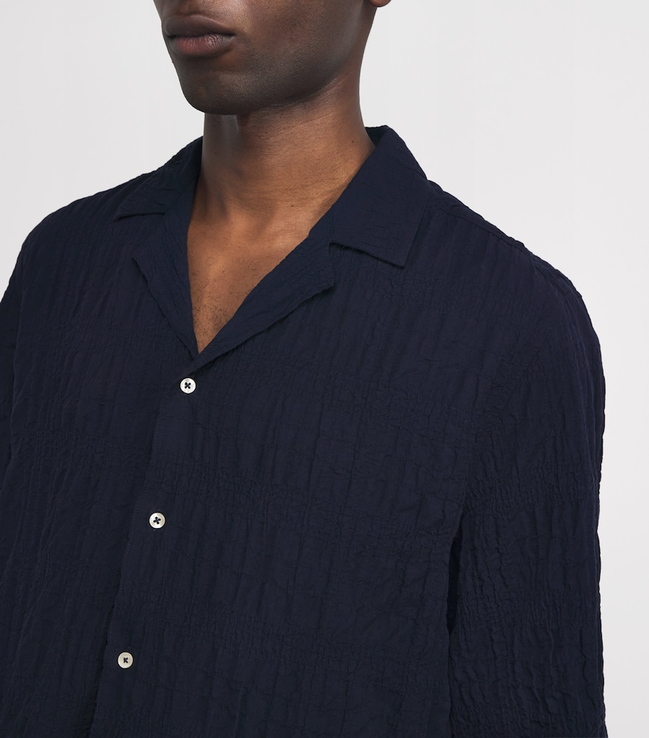Officine Generale Mens Cotton Seersucker Eren Shirt Night Sky Image 6