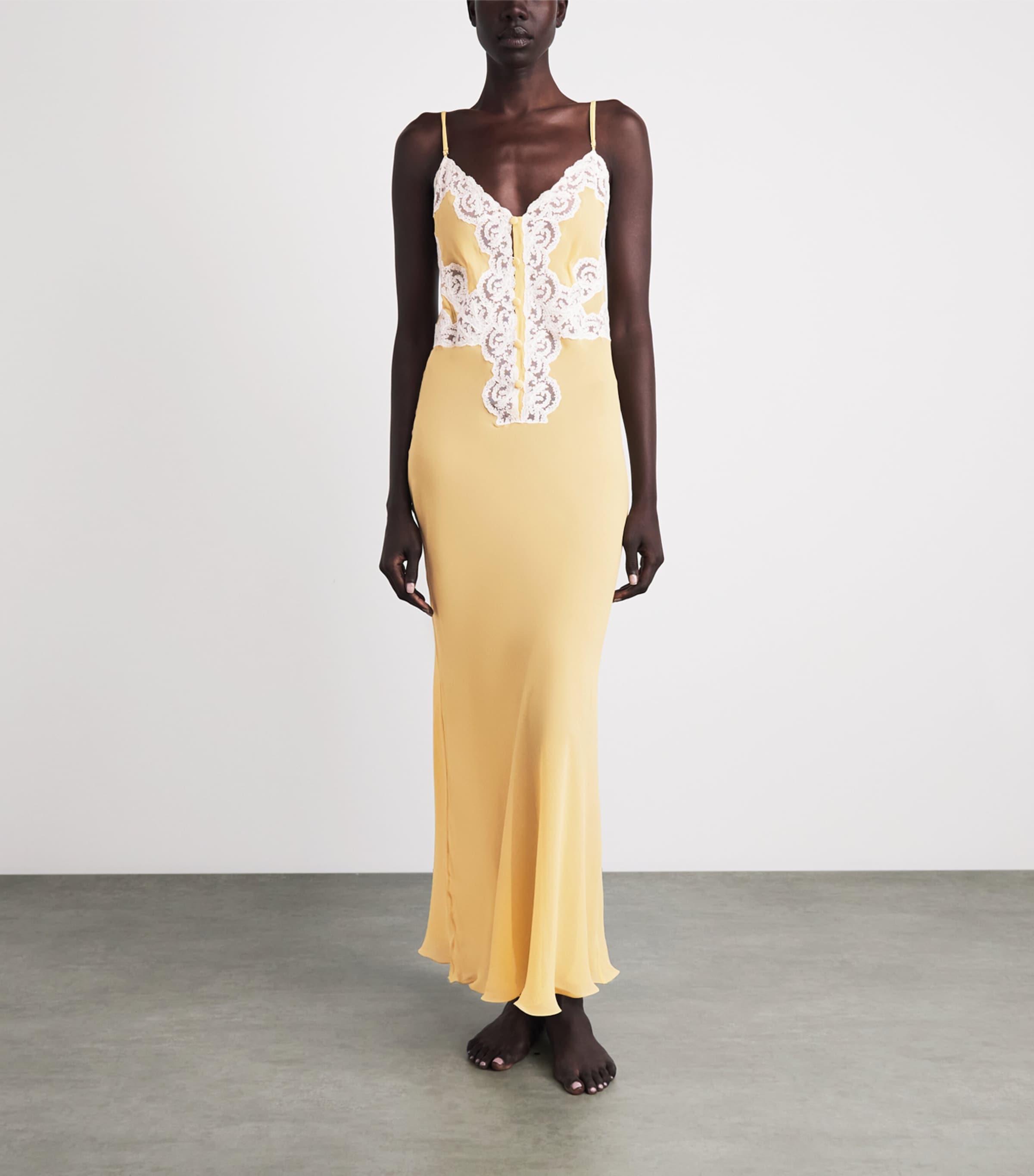 Loretta Caponi Womens Silk Georgette Palmira Nightdress Yellow Image 4