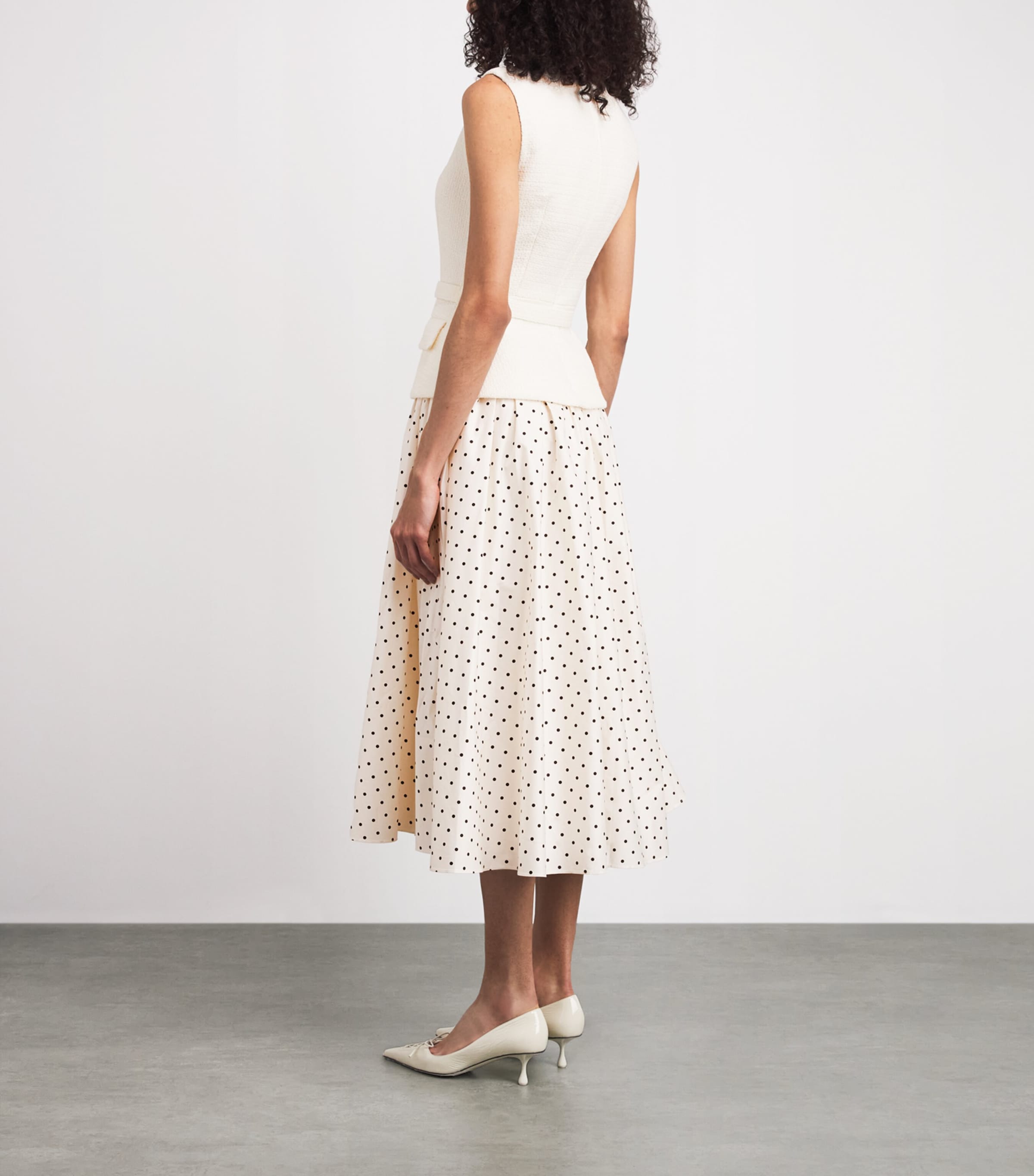 Self-Portrait Womens Bouclé Polka-Dot Midi Dress Cream Image 4