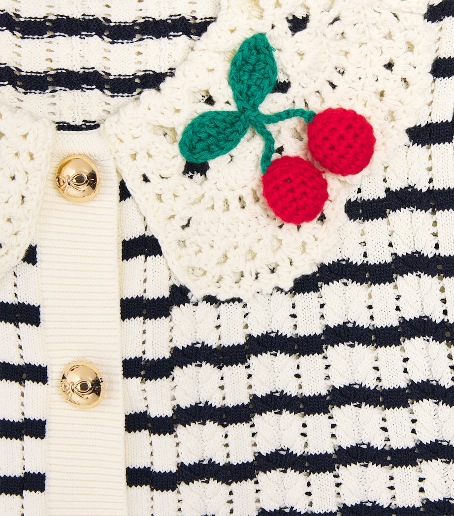 Self-Portrait Kids Stripe Crochet-Collar Cardigan (4-12 Years) Cream Image 4