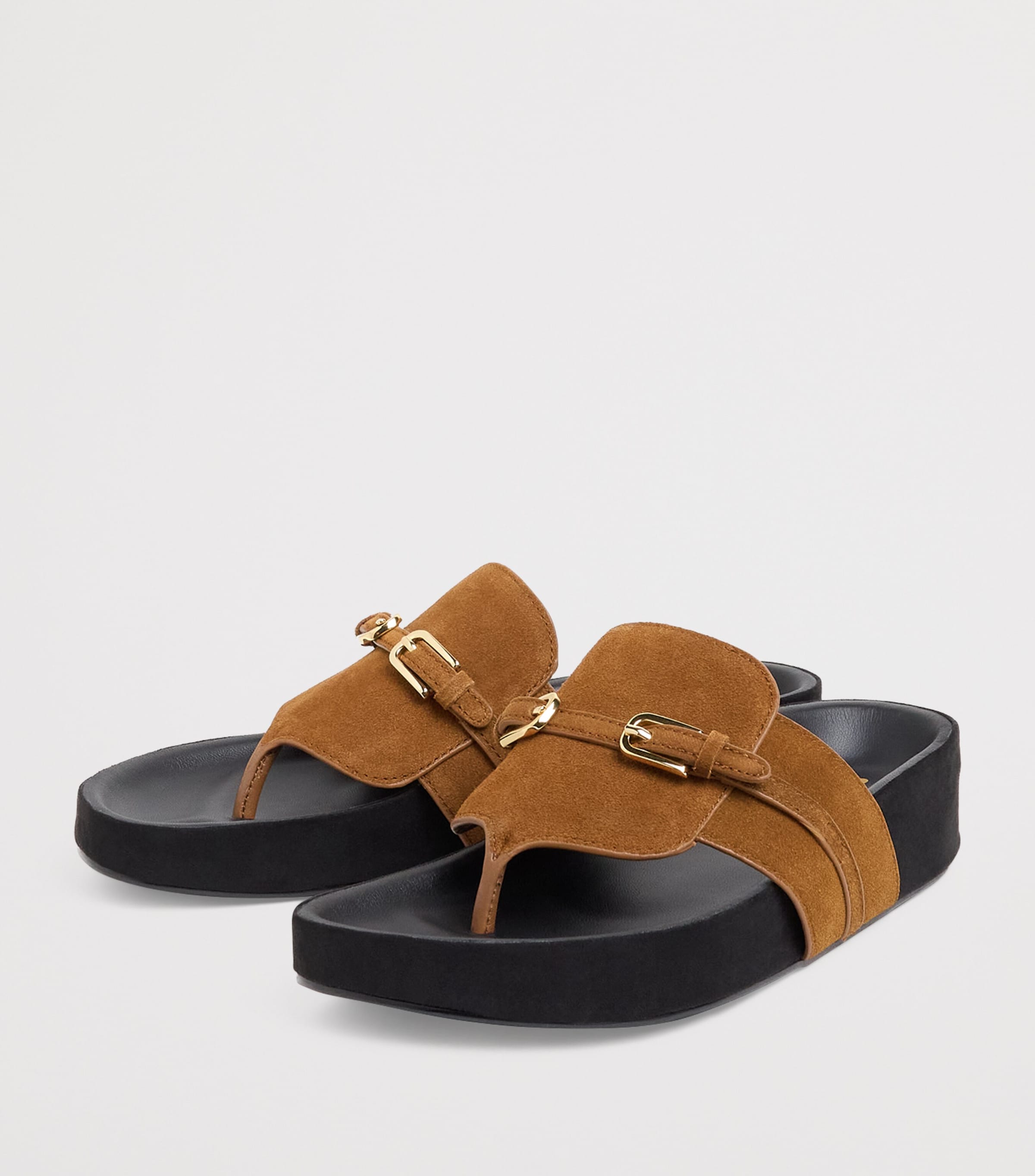 Sandro Paris Suede-Leather Platform Flip Flops Brown Image 3