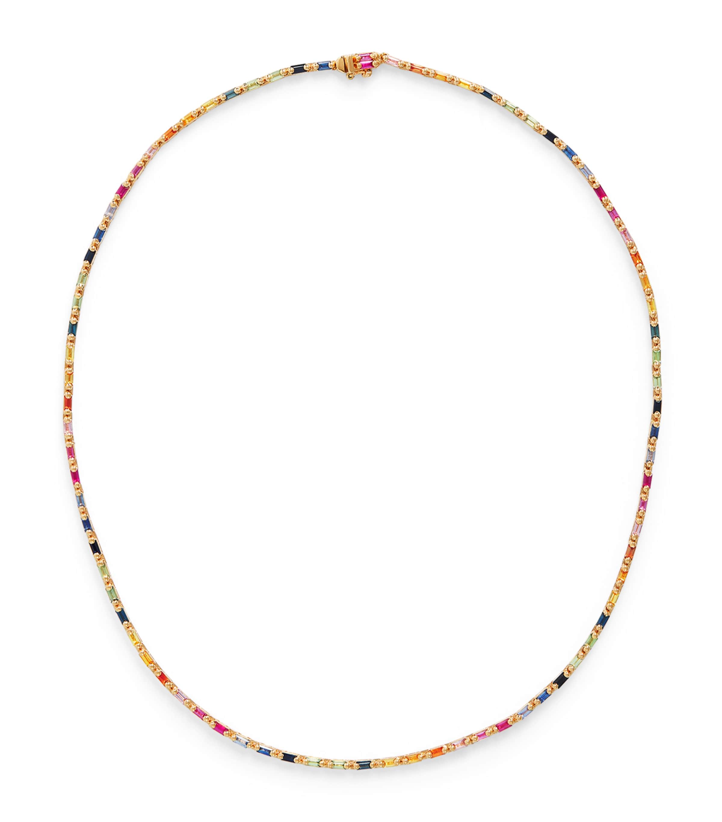 Suzanne Kalan Rose Gold and Rainbow Sapphire Bold Linear Tennis Necklace Rg/rs