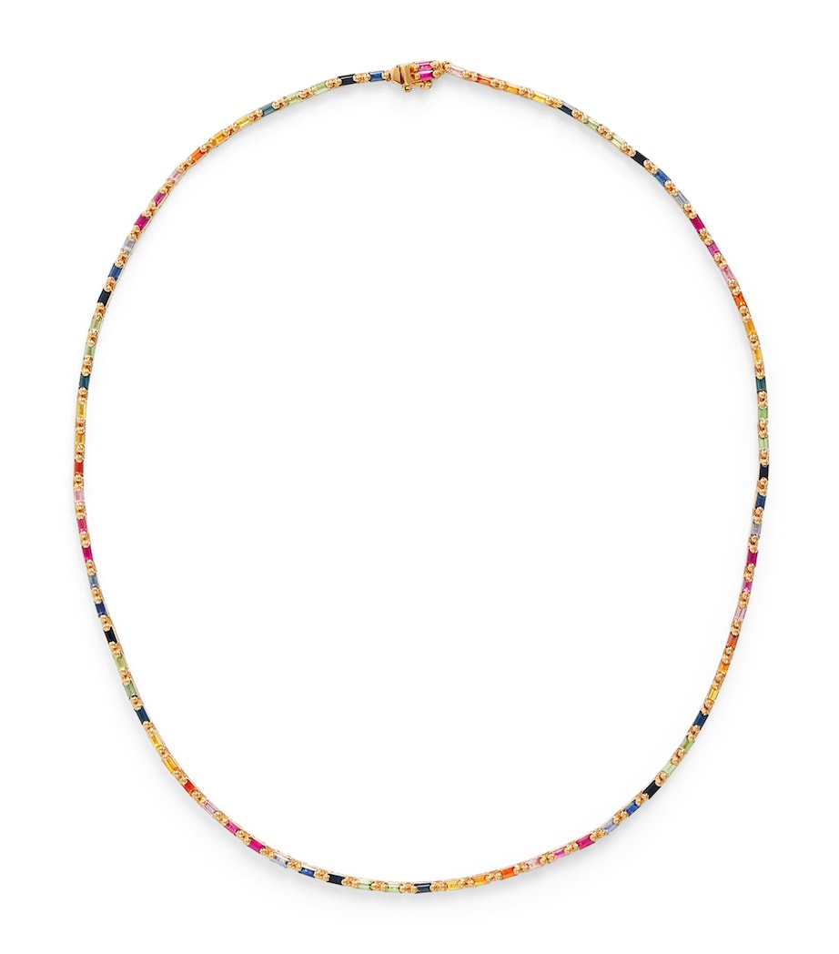 Suzanne Kalan Rose Gold and Rainbow Sapphire Bold Linear Tennis Necklace Rg/rs Image 1