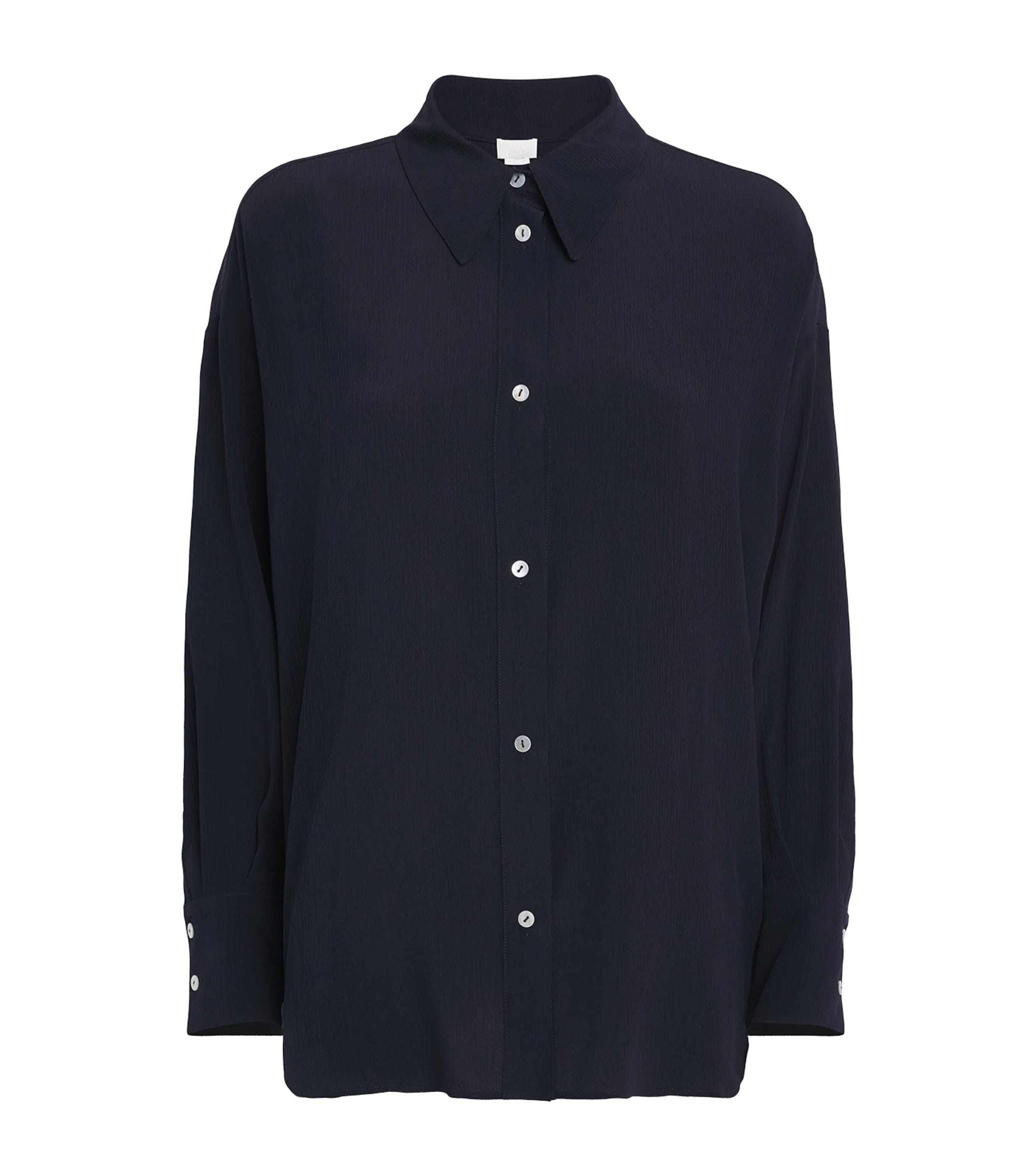 NOMADISSEM Womens Silk Shirred Shirt Dark Navy Image 1