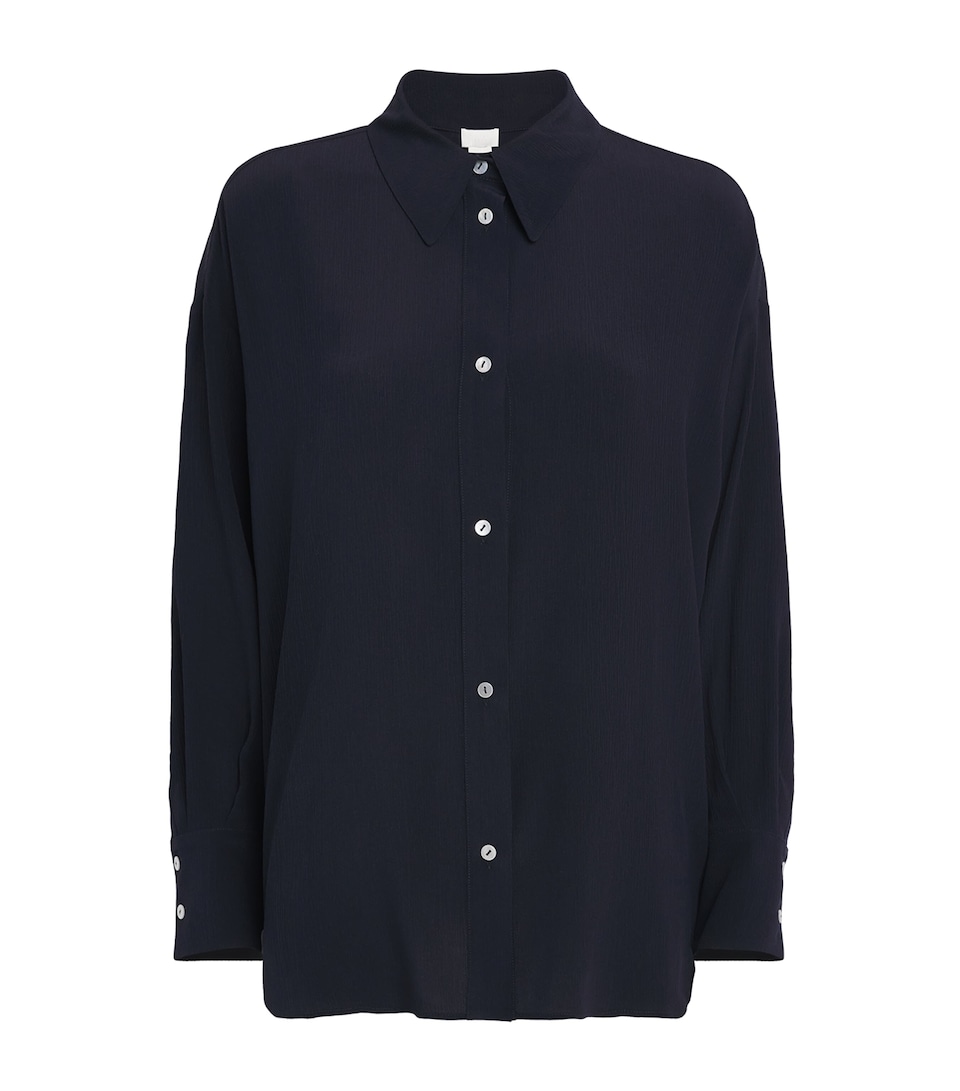 NOMADISSEM Silk Shirred Shirt Dark Navy