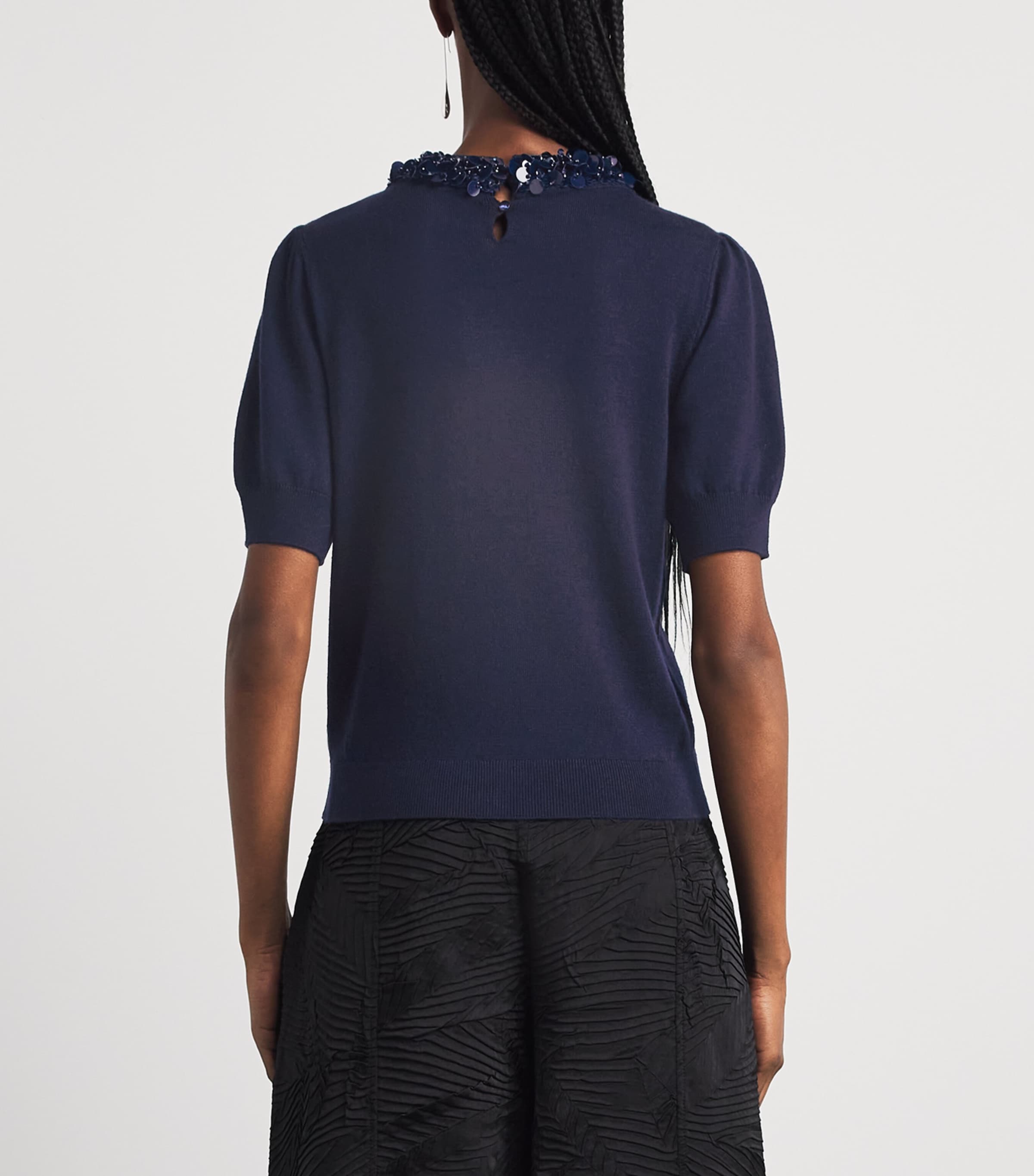 Ulla Johnson Womens Merino Wool Embellished T-Shirt Midnight Image 5