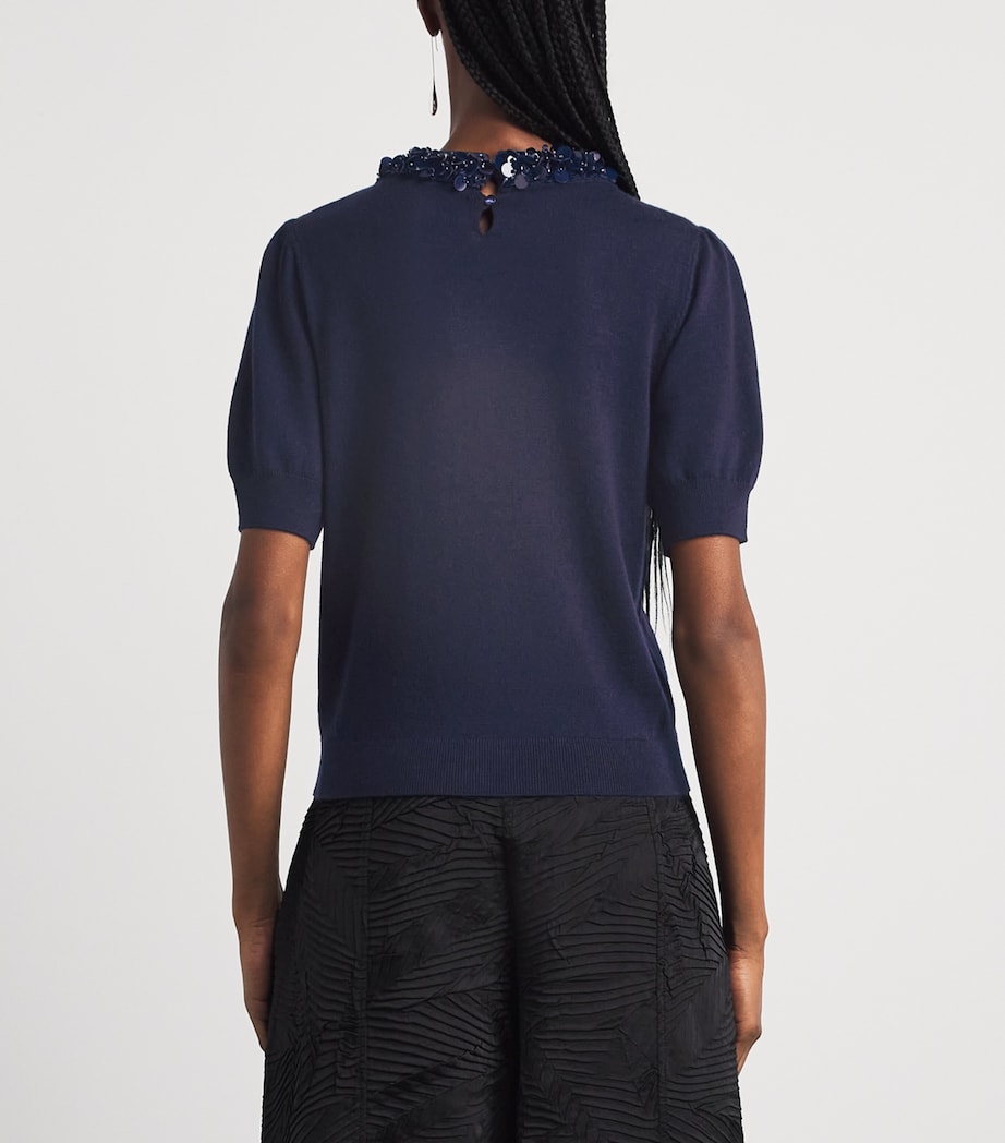 Ulla Johnson Womens Merino Wool Embellished T-Shirt Midnight Image 5