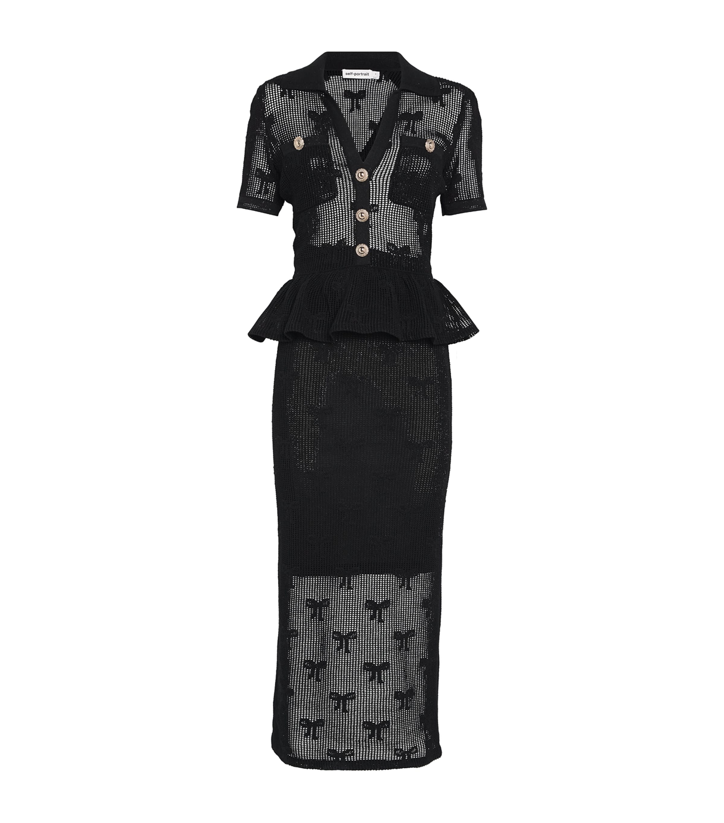 Self-portrait Self Portrait Black Bow Crochet Midi Dress In Black