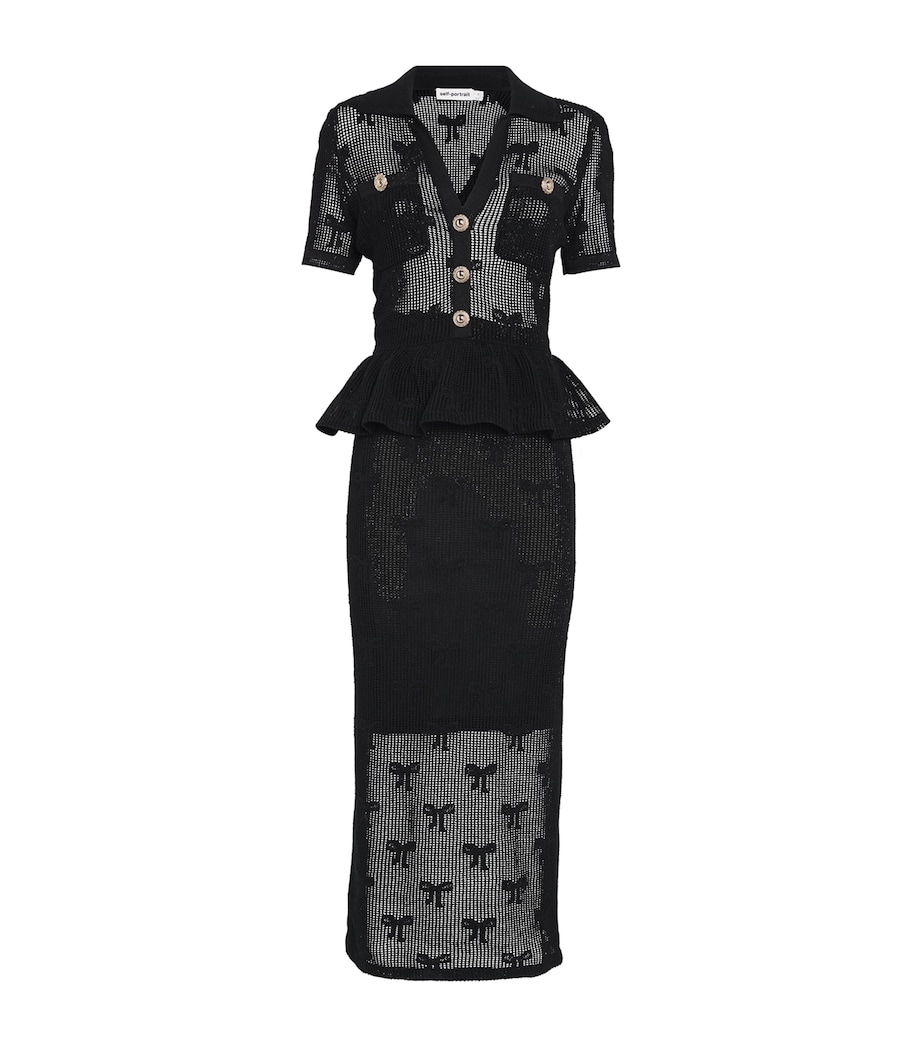 Crochet Peplum Midi Dress BLACK Image 1
