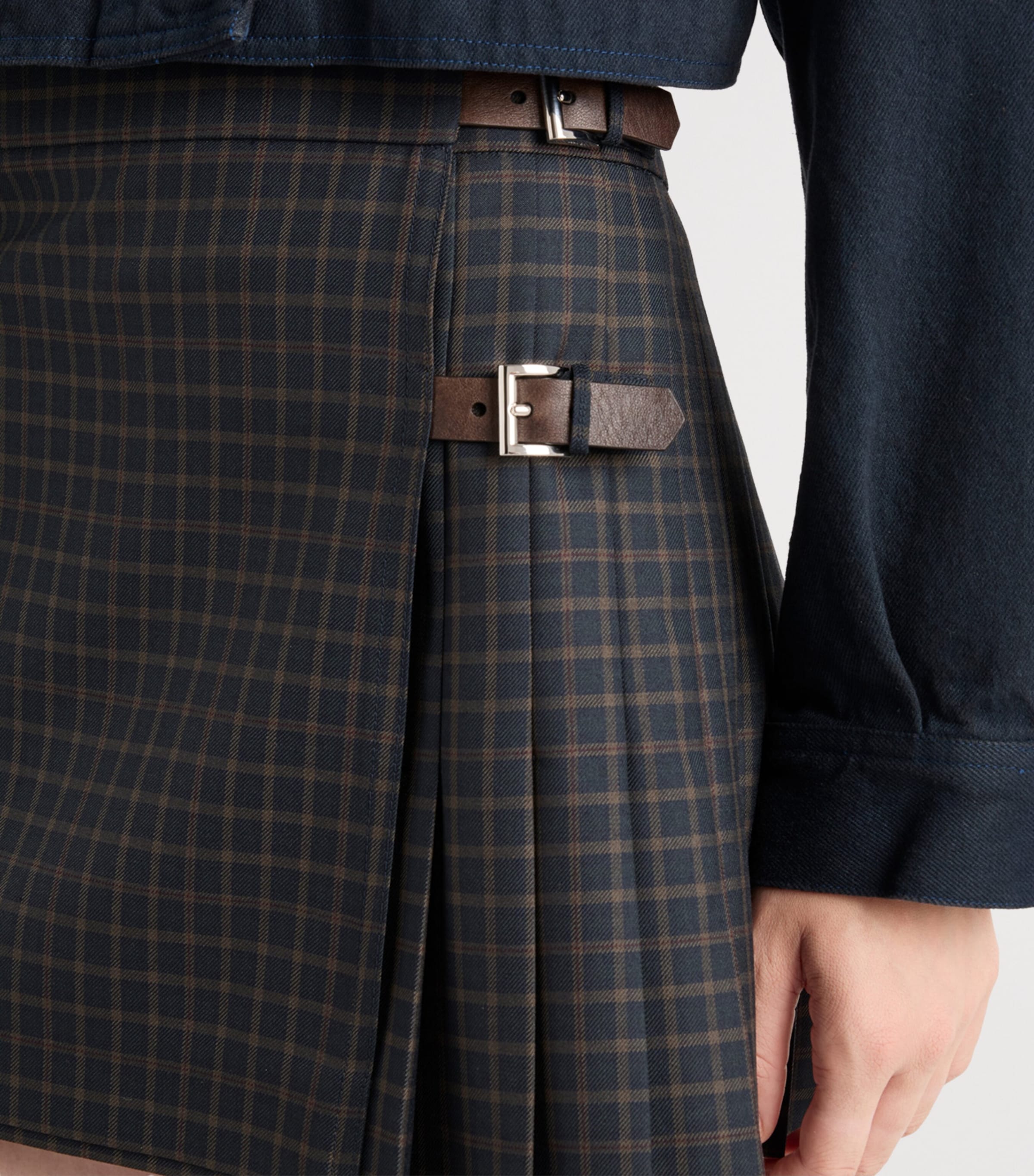 Prada Womens Wool-Blend Check Mini Skirt Blue Image 3