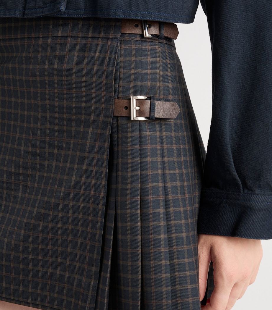 Prada Womens Wool-Blend Check Mini Skirt Blue Image 3