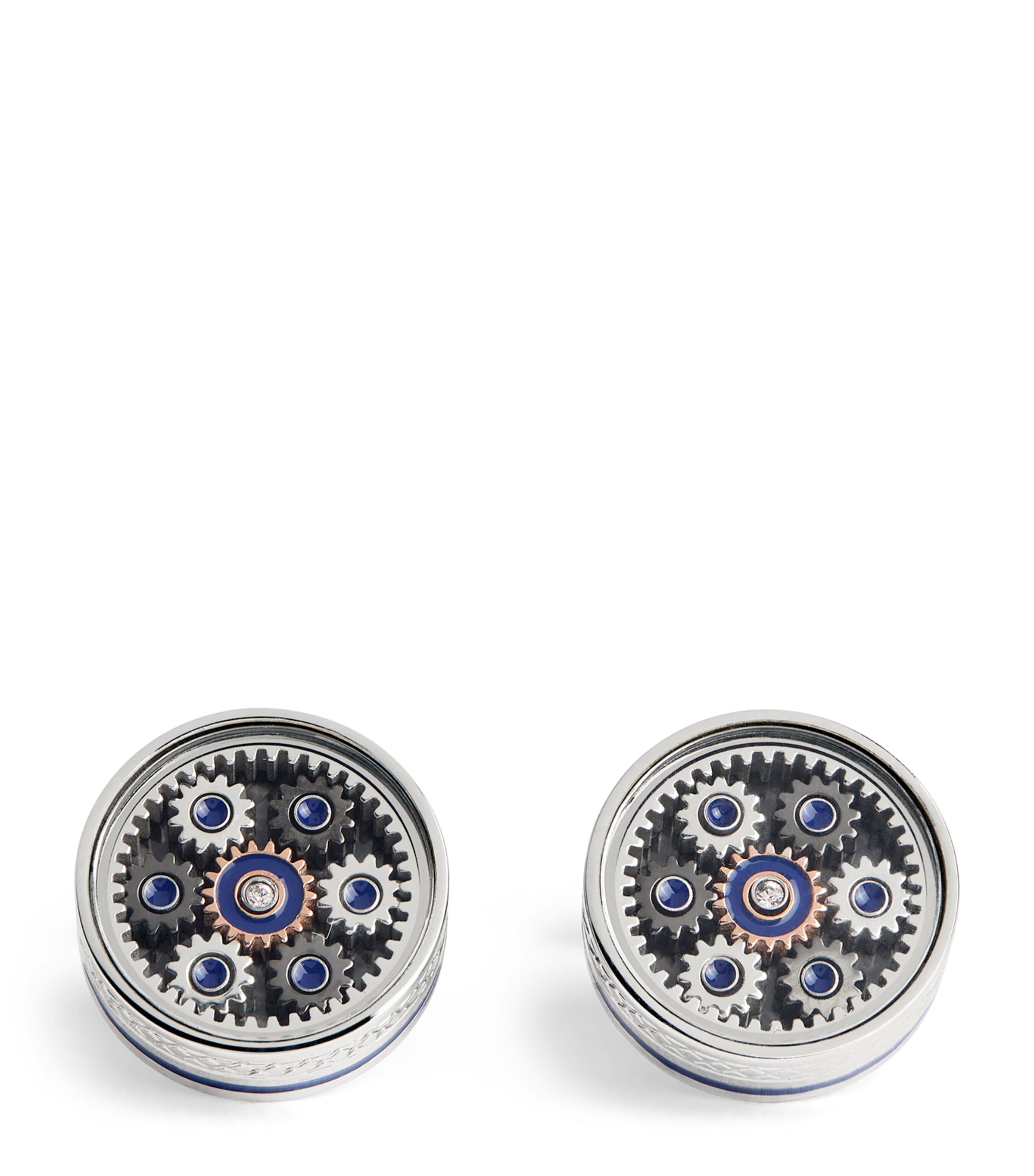 Tateossian Palladium-Plated Septa Gear Cufflinks Navy Image 1