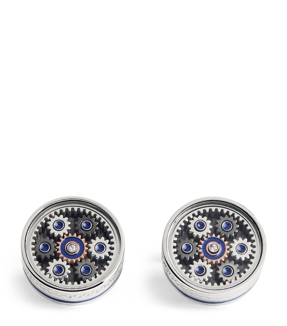 Tateossian Palladium-Plated Septa Gear Cufflinks Navy Image 1