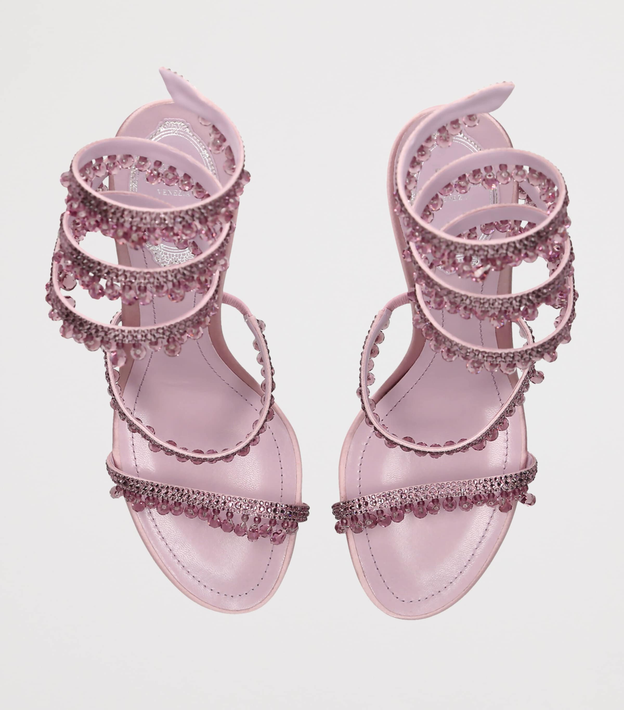René Caovilla Satin Chandelier Heeled Sandals 80 Pink Comb Image 4