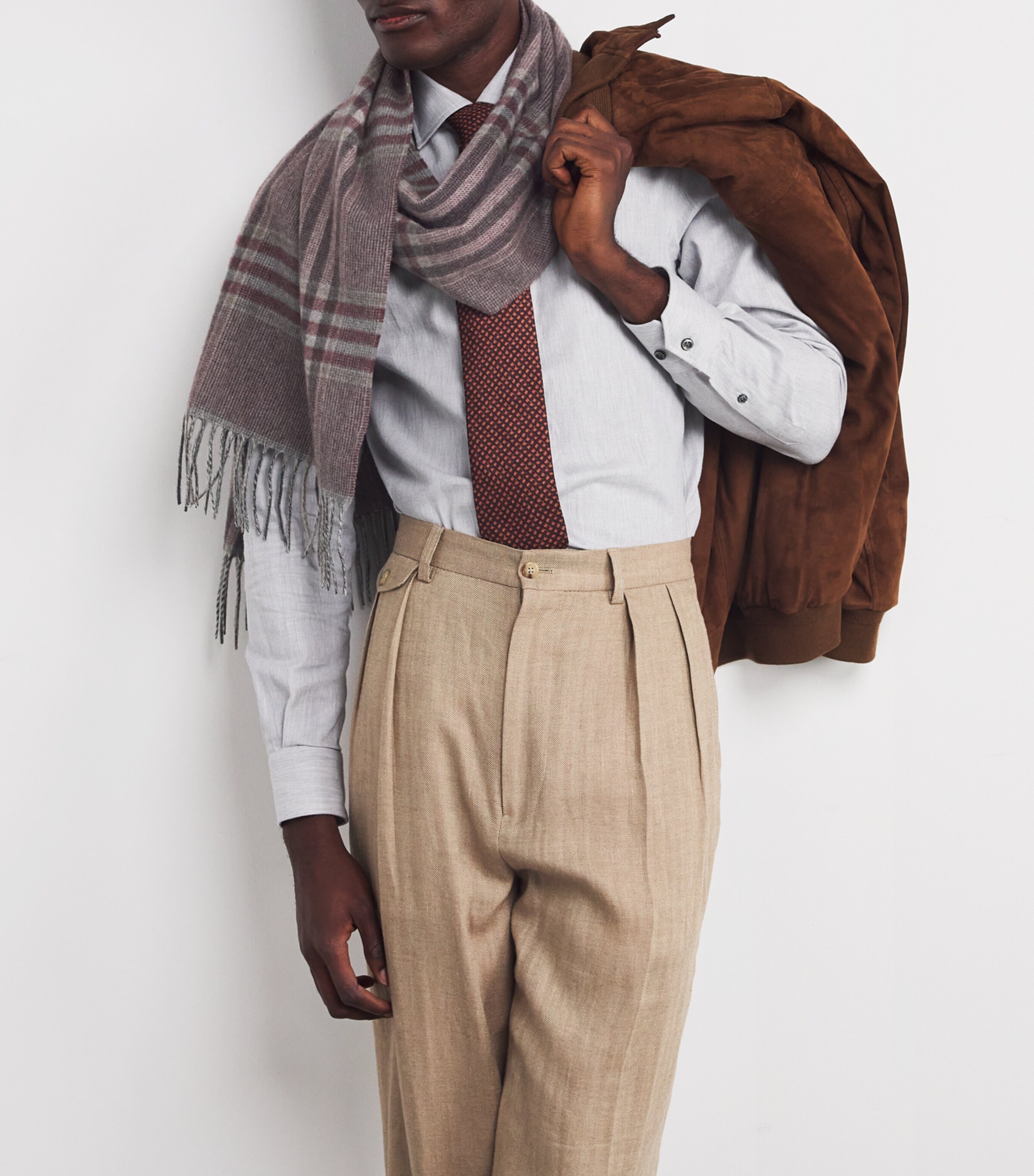 Pal Zileri Mens Cashmere Check Scarf Bordeaux Image 4