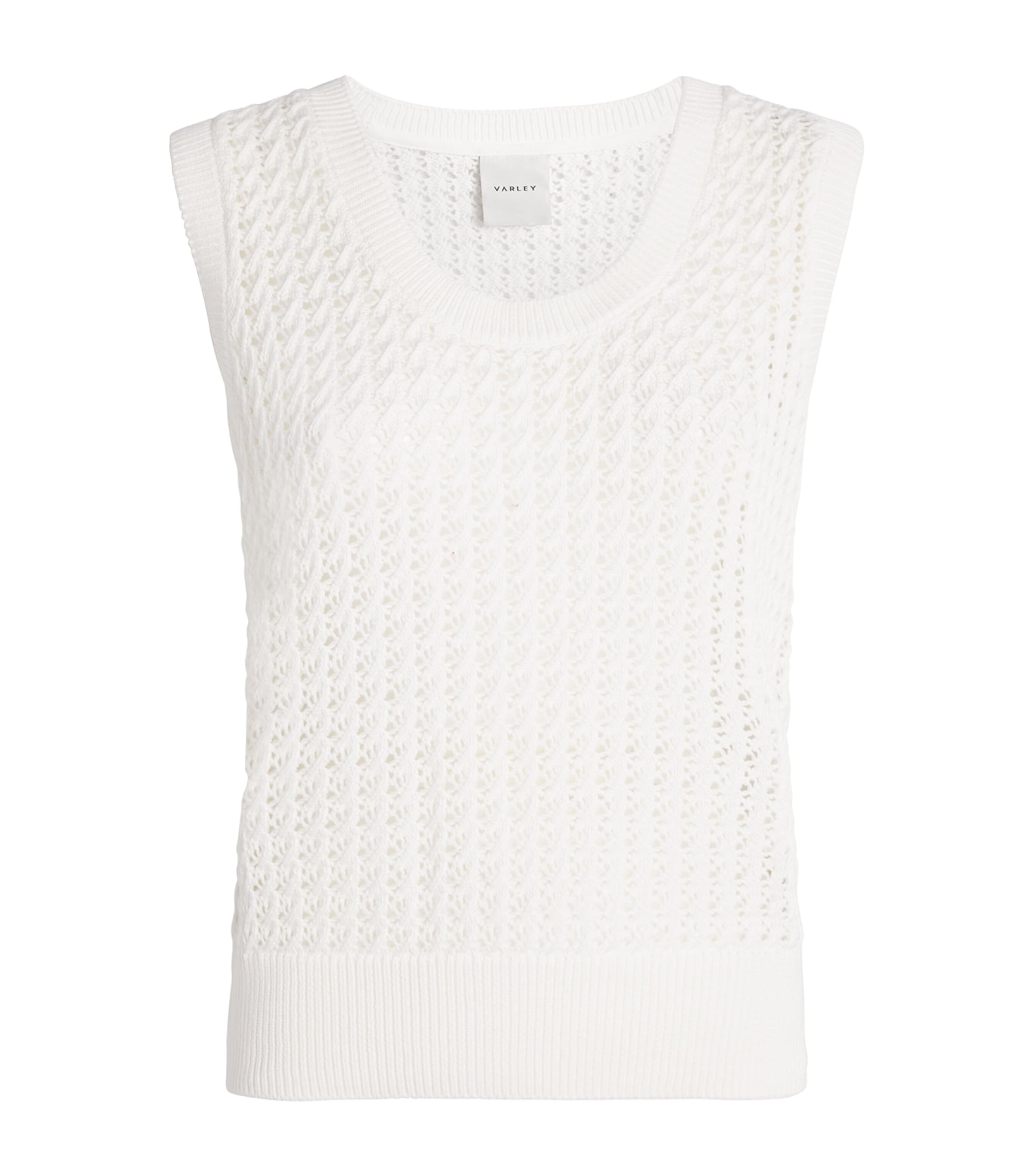 Varley Ferns Cotton Open-knit Scoop-neck Tank Top In White