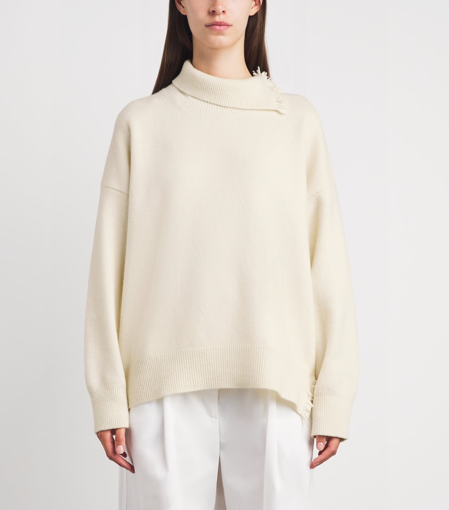 Róhe Womens Wool-Blend Raw-Hem Sweater Off White Image 4