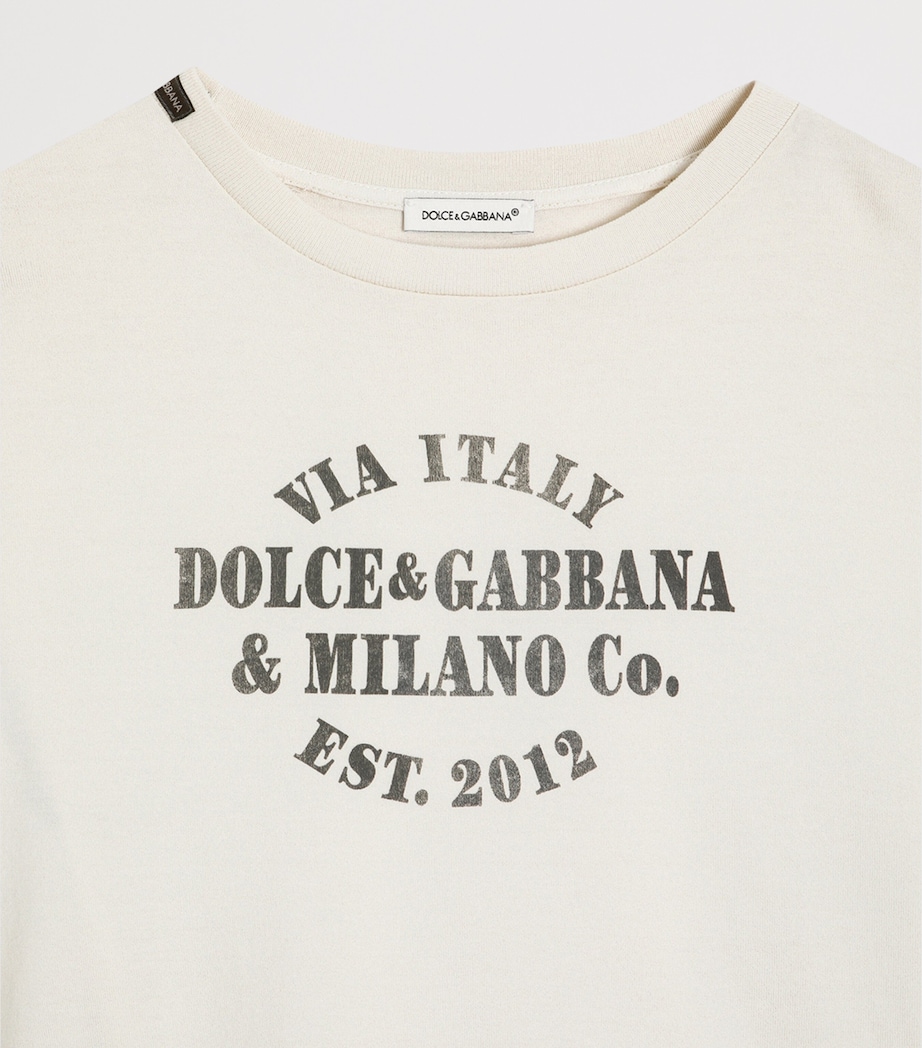 Dolce&Gabbana Kids Cotton Stamp Logo T-Shirt (8-12+ Years) Cream Image 2