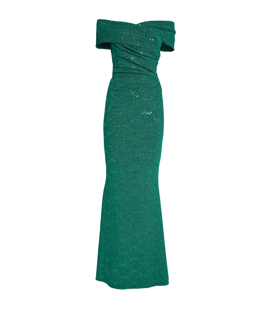 Talbot Runhof Womens Ruched Off-The-Shoulder Gown Billiard Image 1