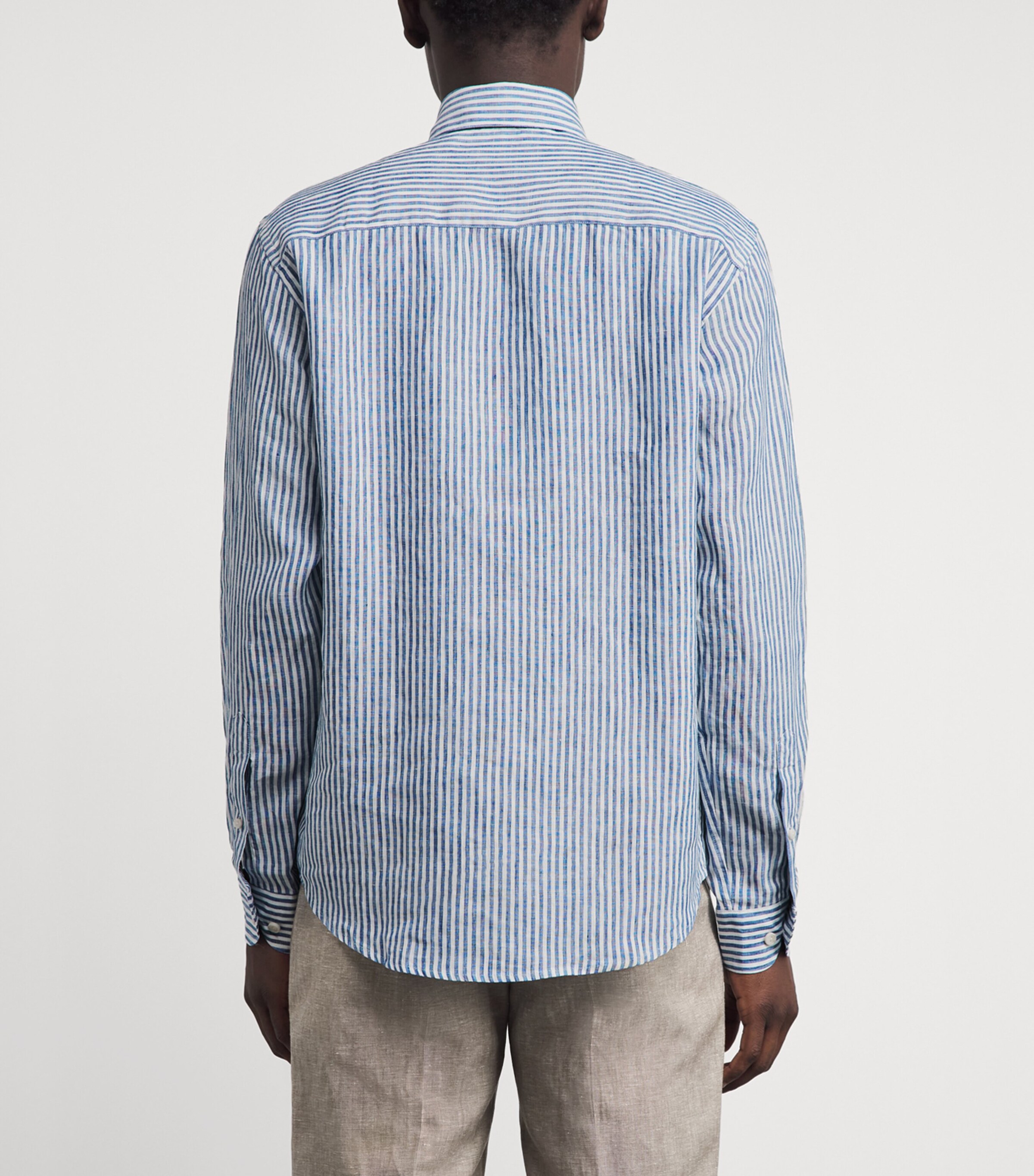 Eton Mens Linen Stripe Shirt Dark Blue Image 5