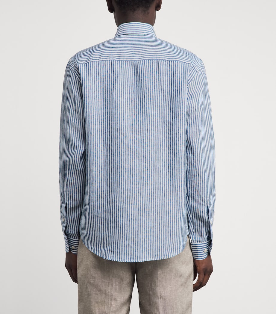 Eton Mens Linen Stripe Shirt Dark Blue Image 5
