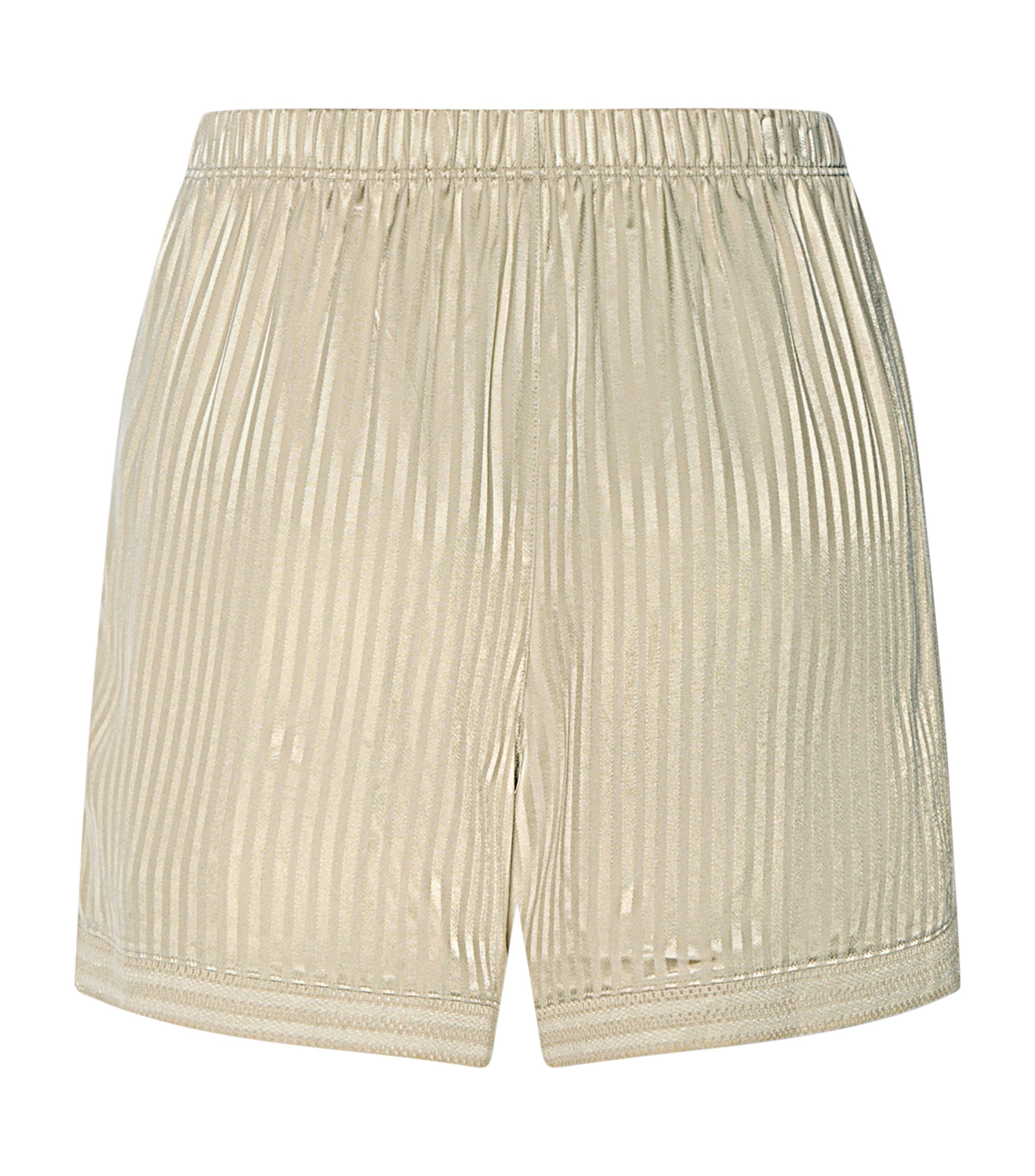 Hanro Womens Satin Striped Lounge Shorts Olive Stem Image 5