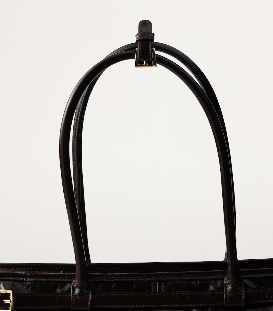 Prada Large Leather Buckled Tote Bag Image 5