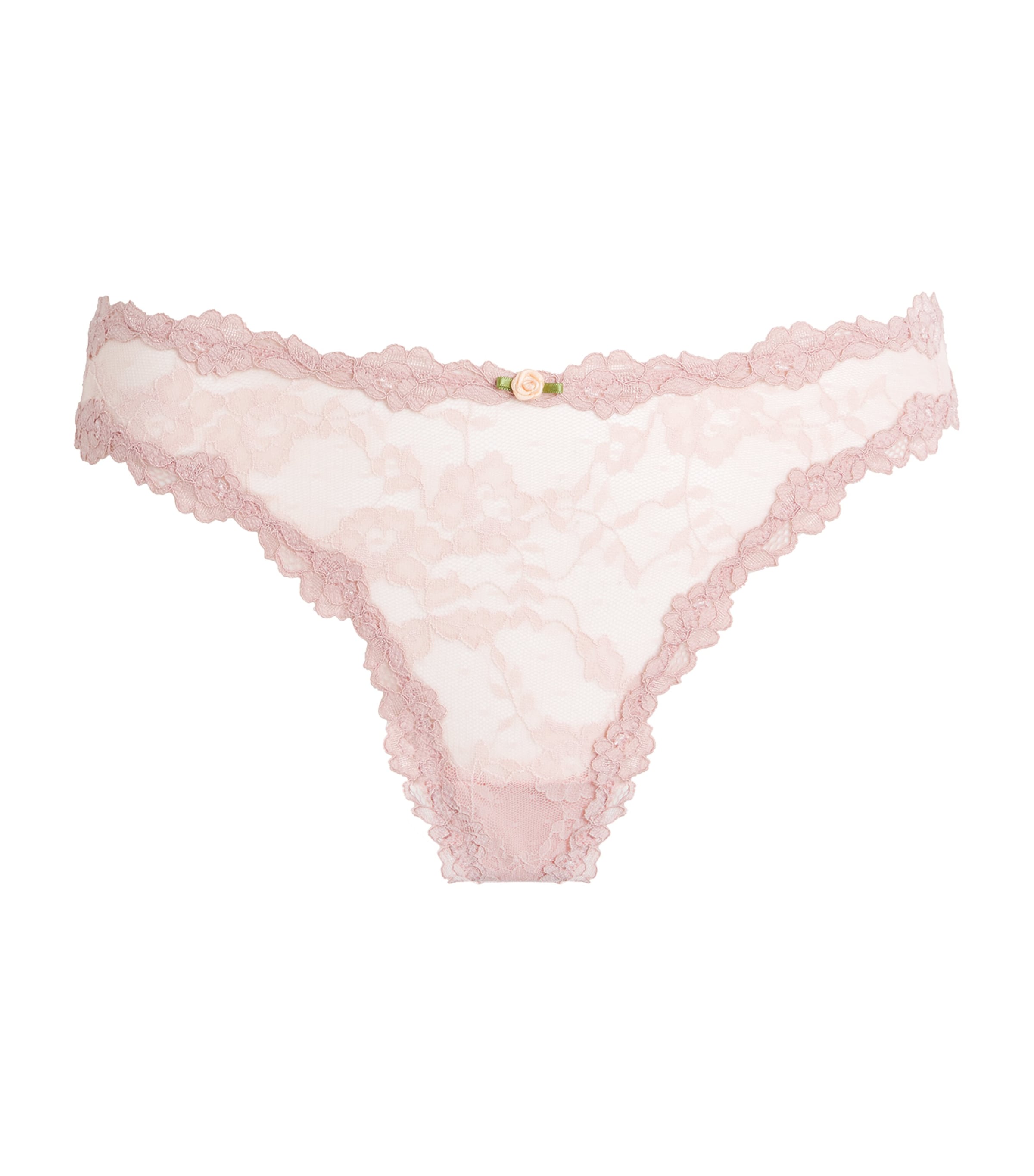 Skims Stretch-lace Dipped Thong In Pink