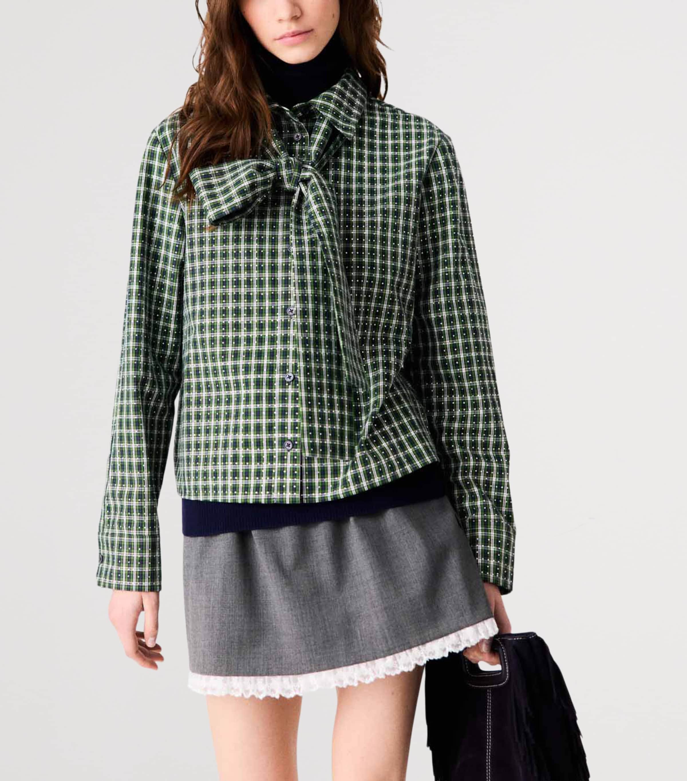 Maje Womens Cotton Check Embellished Shirt Green Image 5