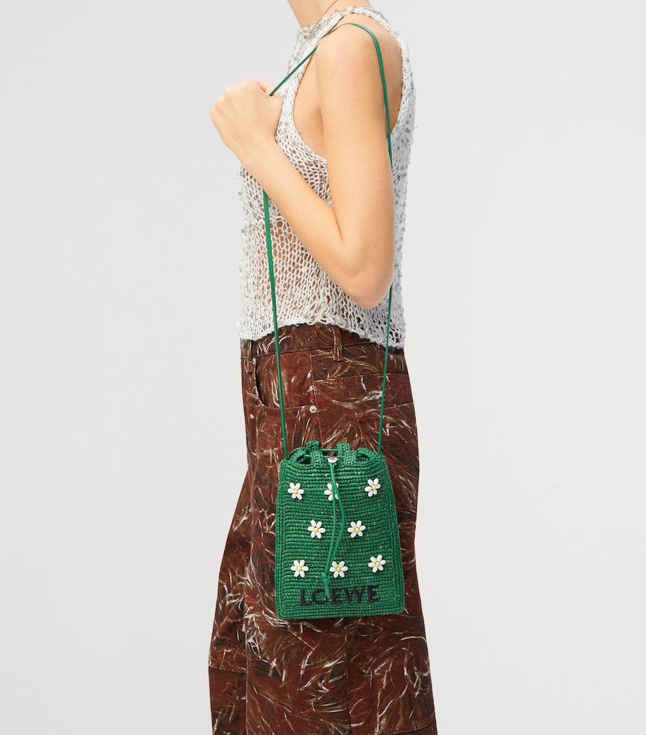 LOEWE x Paula's Ibiza Raffia Floral-Detail Drawstring Pocket Bag Tropical Green/white Image 5