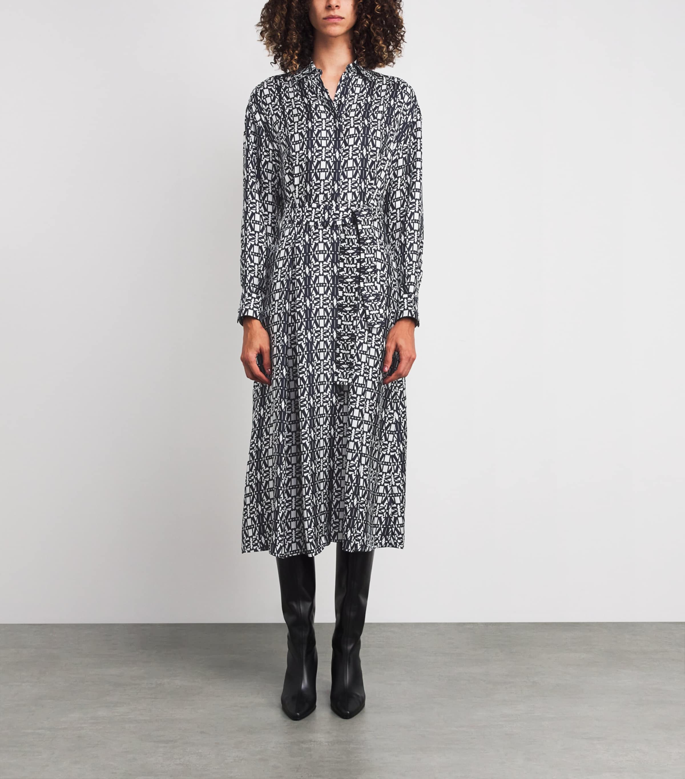 Silk Monogram Midi Shirt Dress WHITE BLUE Image 3