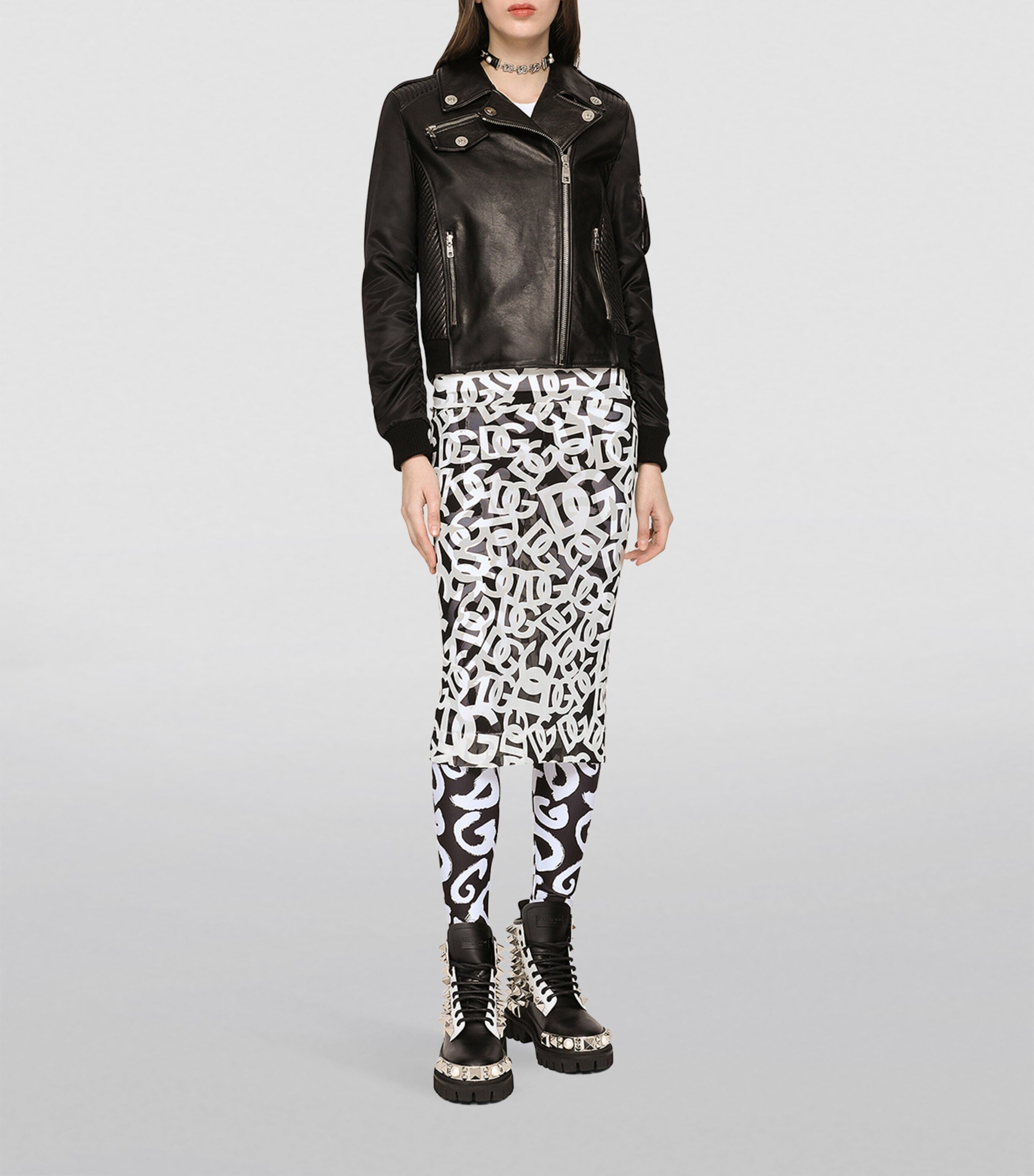 Dolce&Gabbana Womens Leather Biker Jacket Black Image 3