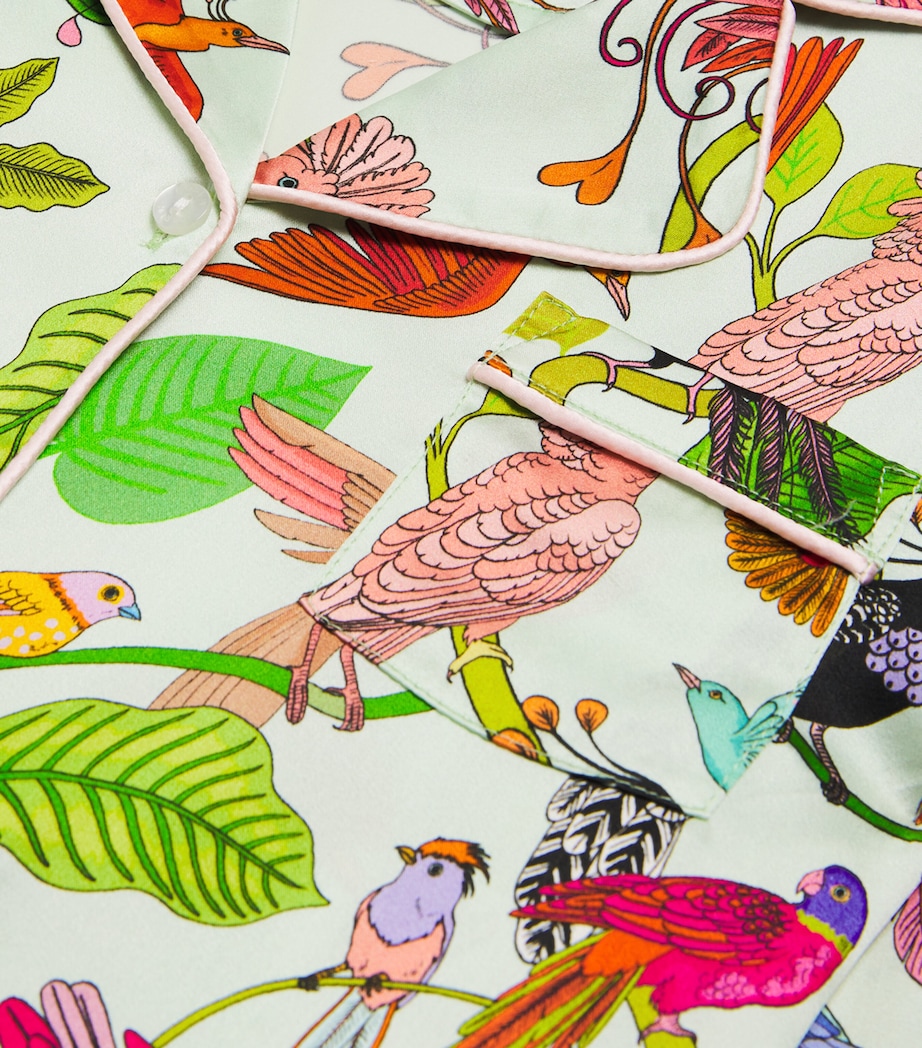 Stretch-Silk Birds of a Feather Print Pyjama Set (2-13 Years) GREEN Image 4