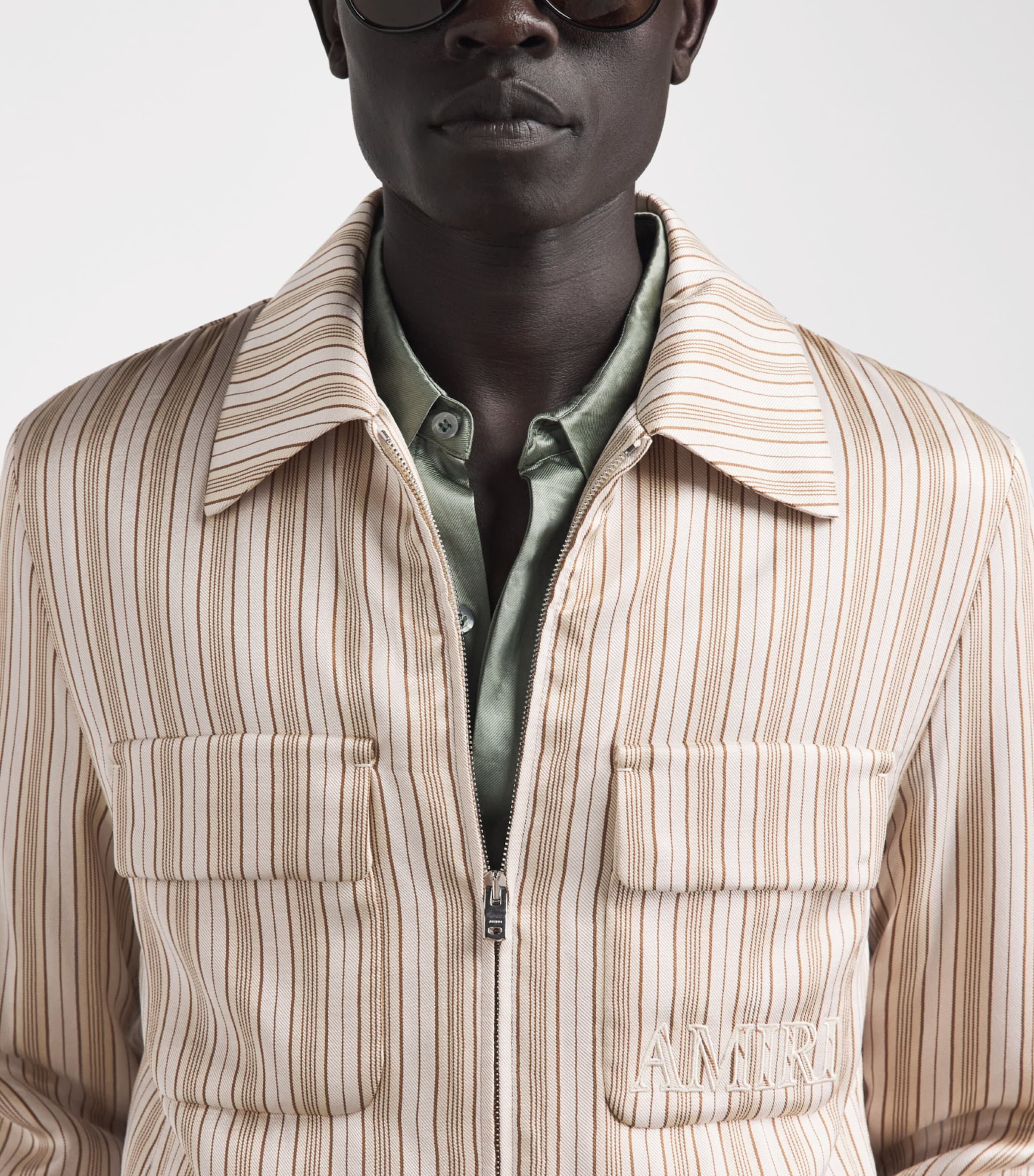 AMIRI Mens Stripe Logo Jacket Alabaster Image 3