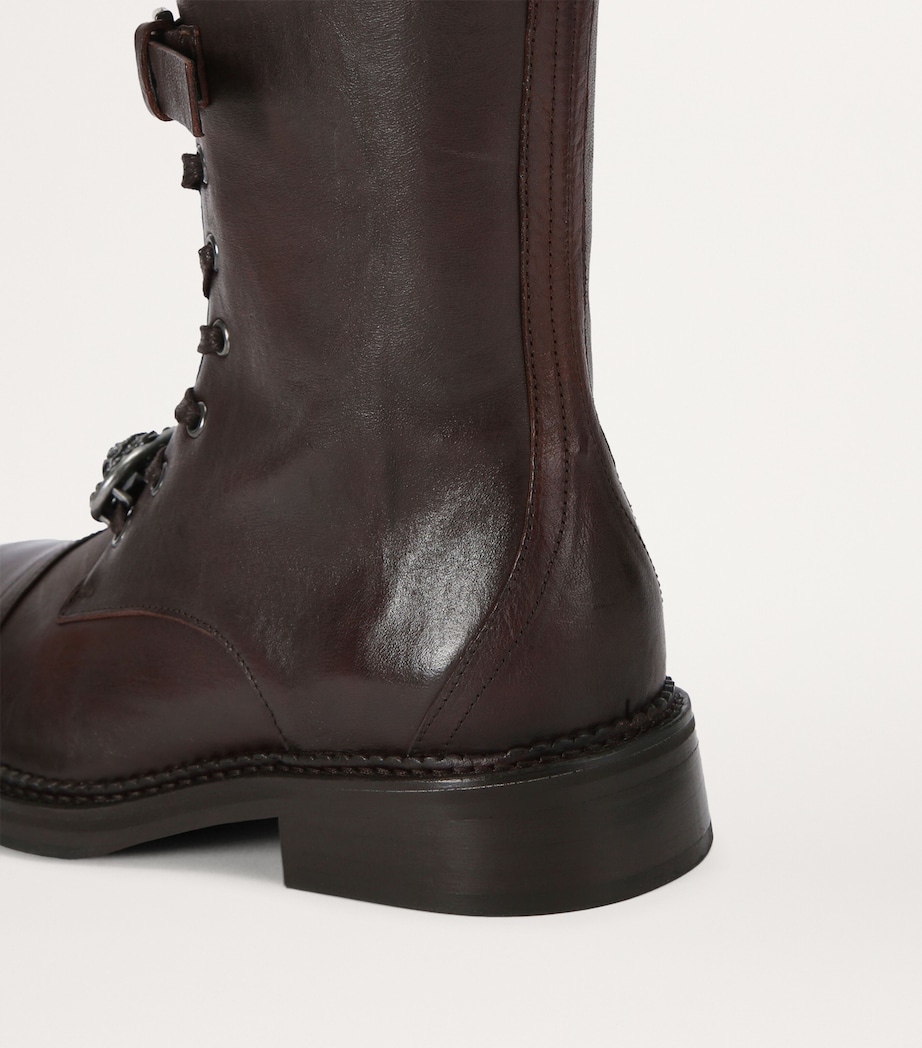 Leather Monument Strap Knee-High Boots BROWN Image 3