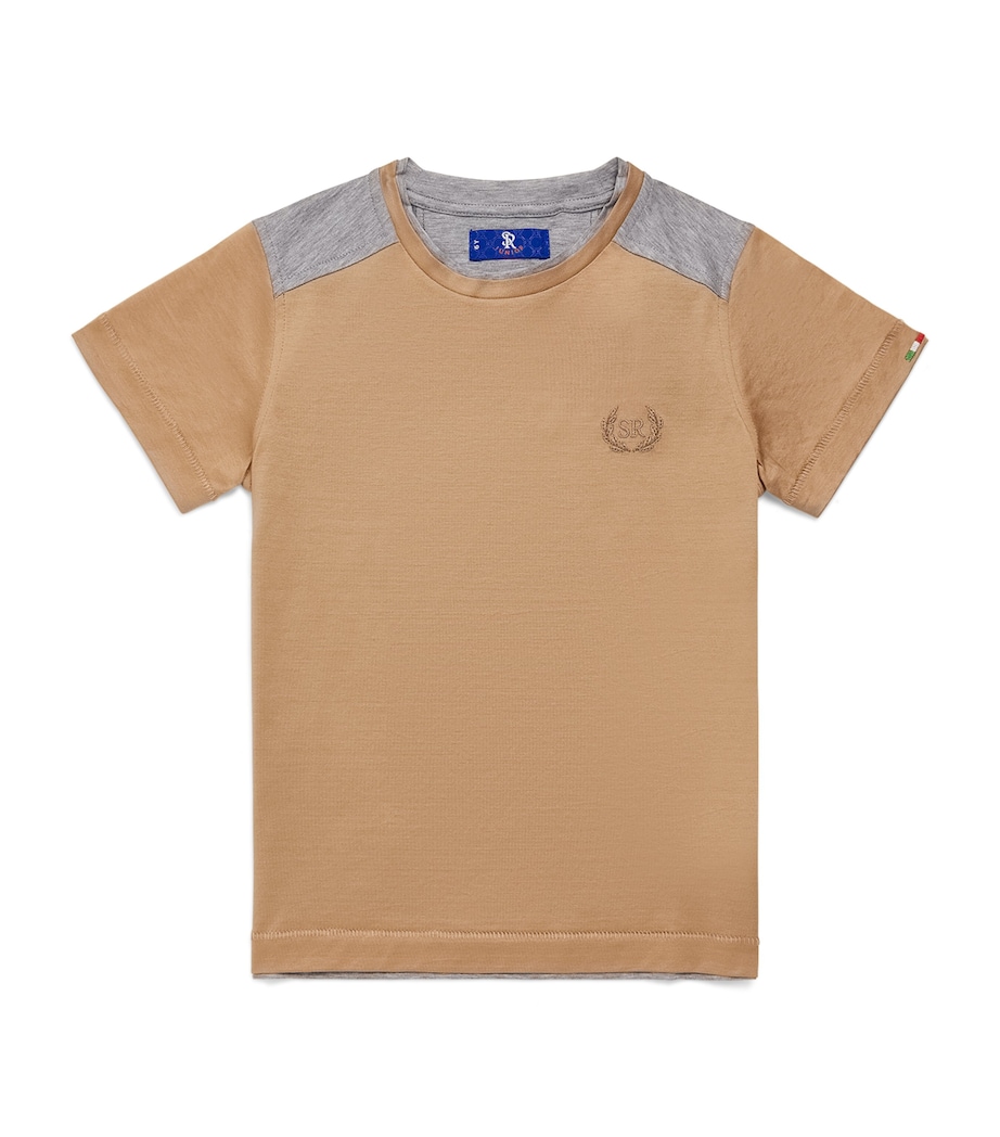 Stefano Ricci Kids Embroidered Crest T-Shirt (4-16 Years) Bggc Beige + Grey Image 1