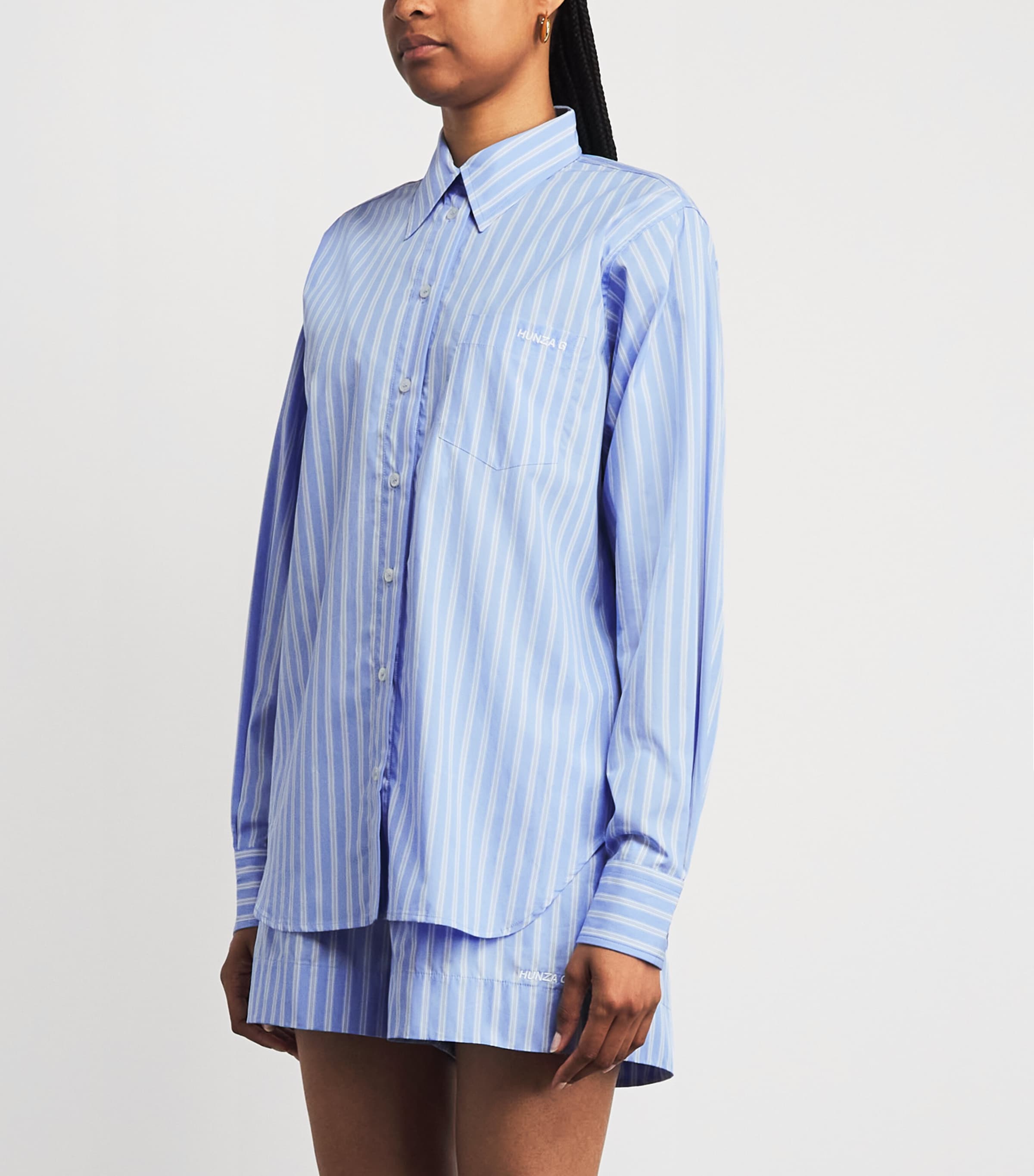 Hunza G Womens Cotton Stripe Cabana Shirt Cornflower Image 4