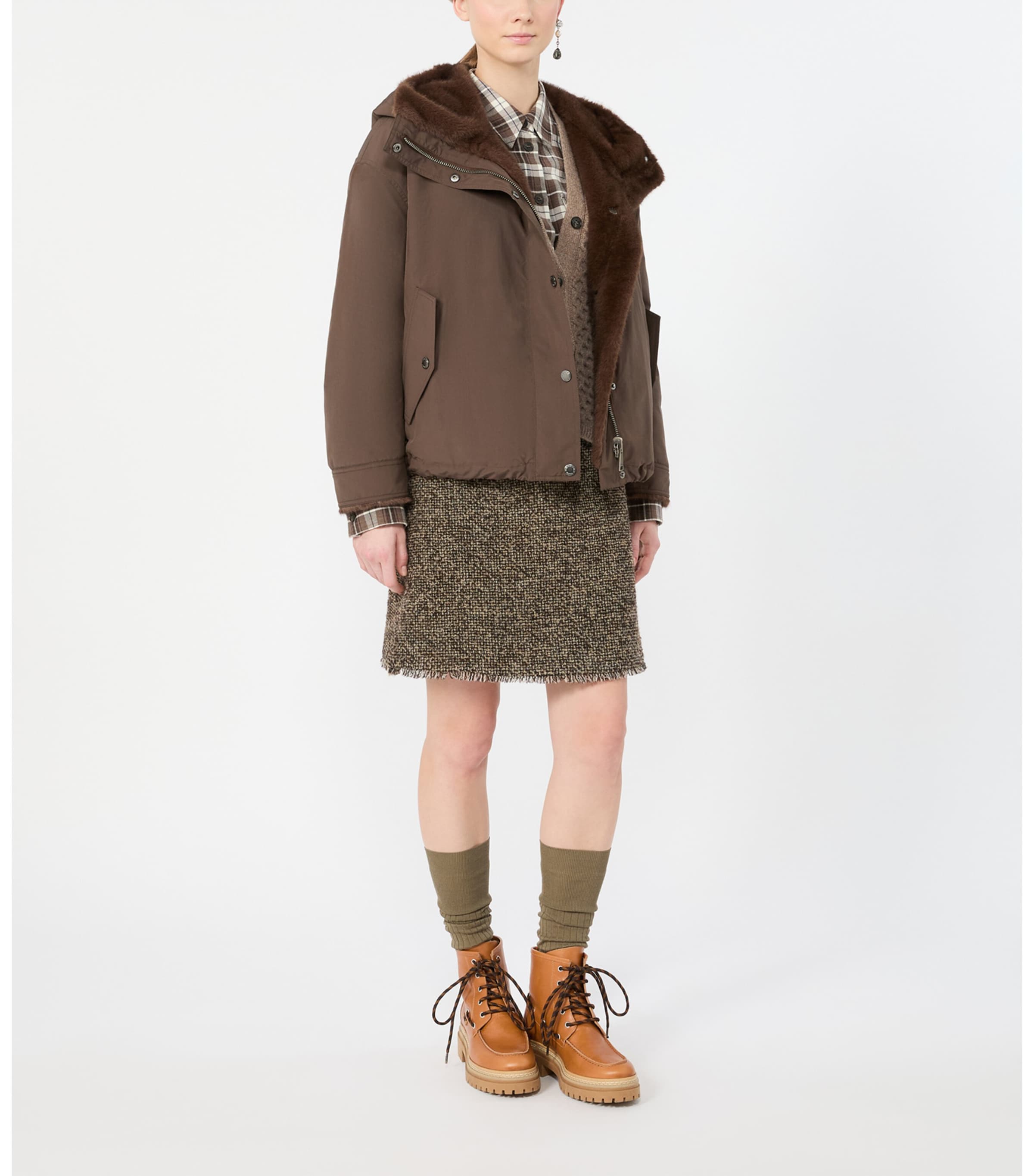 Weekend Max Mara Womens Faux-Fur-Lined Reversible Raincoat Brown Image 2