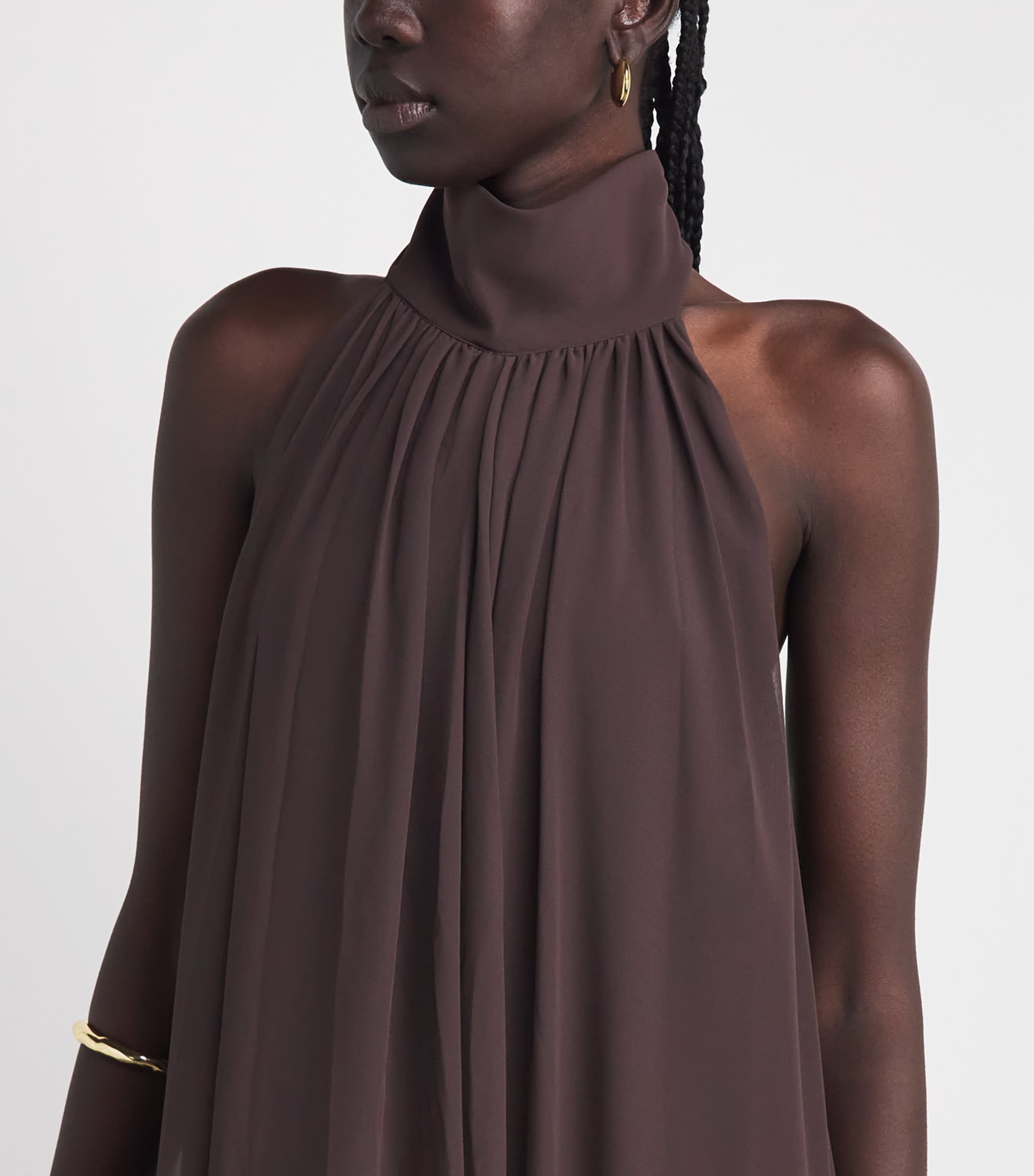 De La Vali Womens Chiffon Halterneck Adela Maxi Dress Umber Brown Image 3