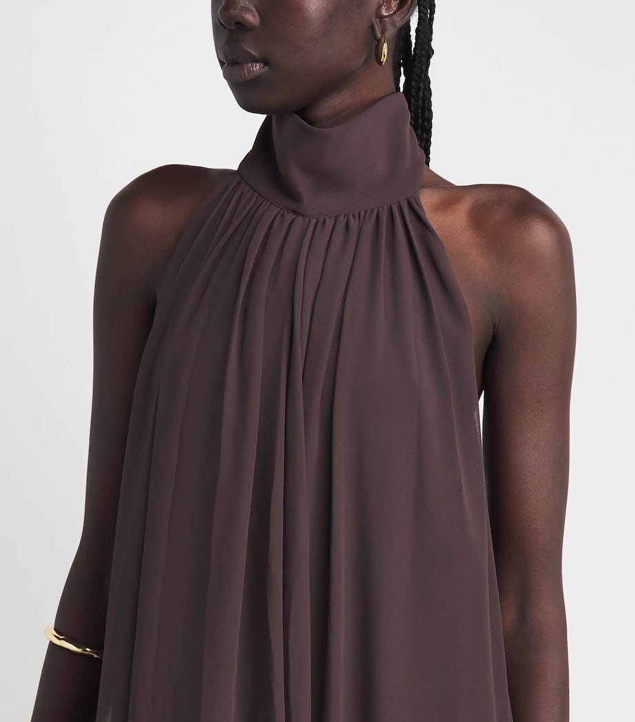 De La Vali Womens Chiffon Halterneck Adela Maxi Dress Umber Brown Image 3