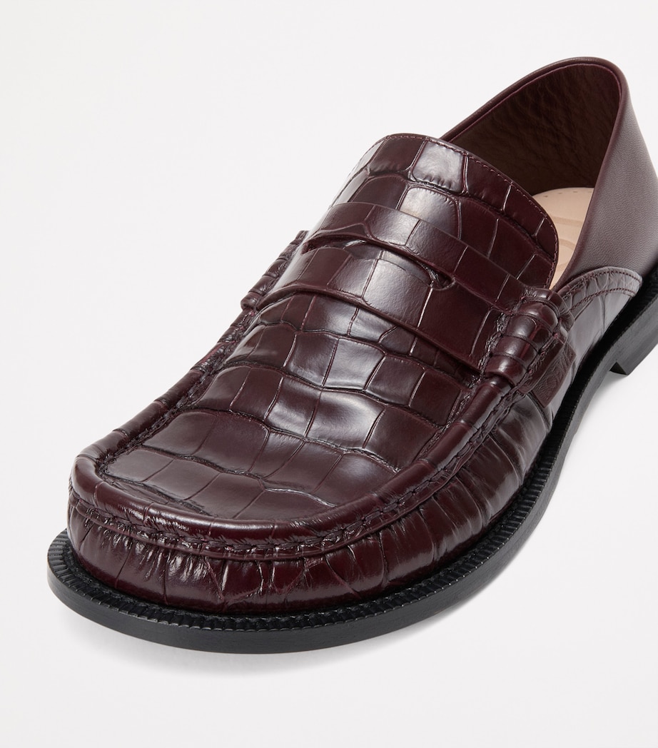 Calfskin Croc-Embossed Campo Loafers BURGUNDY Image 5