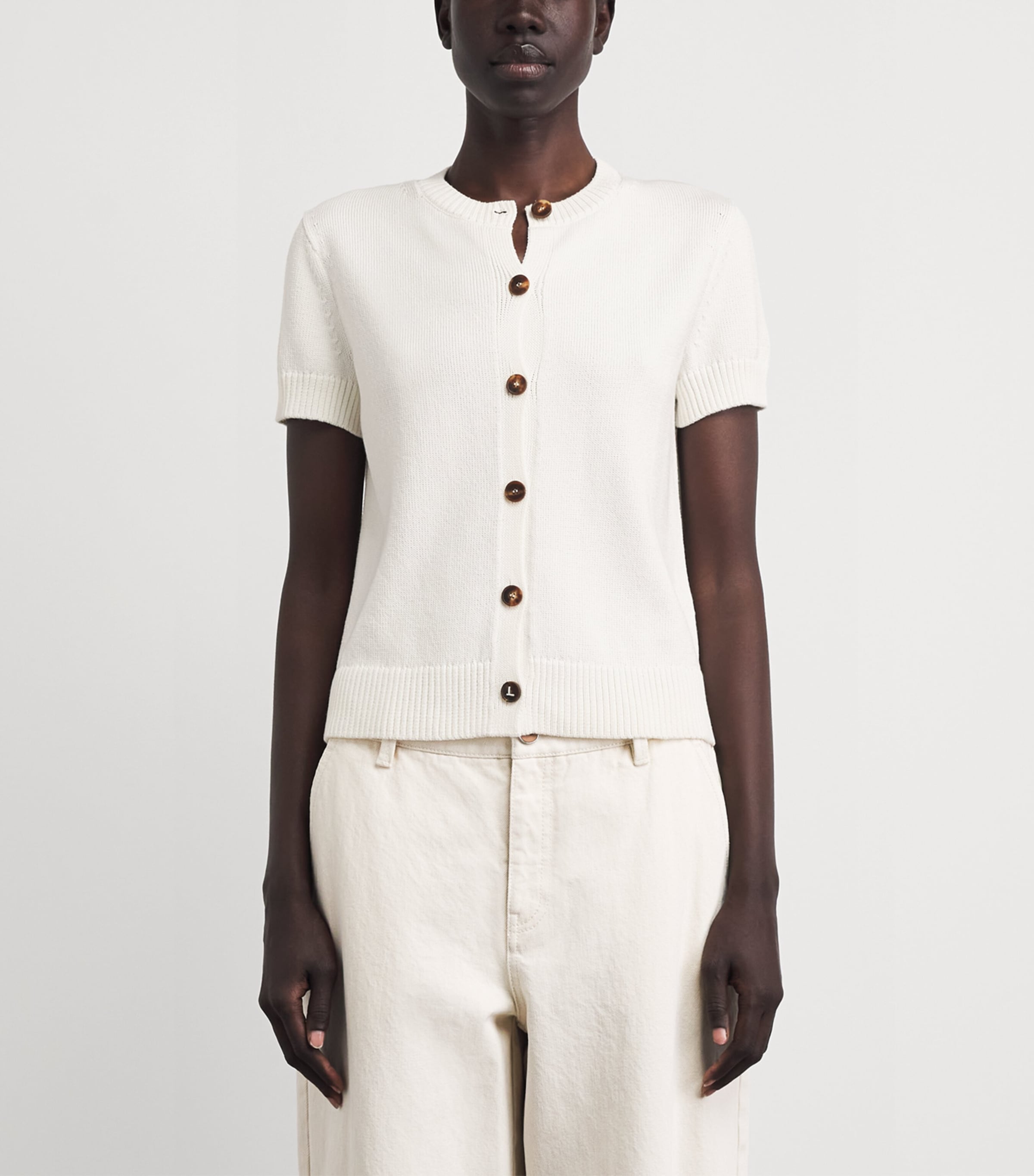 Lafayette 148 Womens Cotton-Silk Short-Sleeve Cardigan Cloud Cloud Image 4